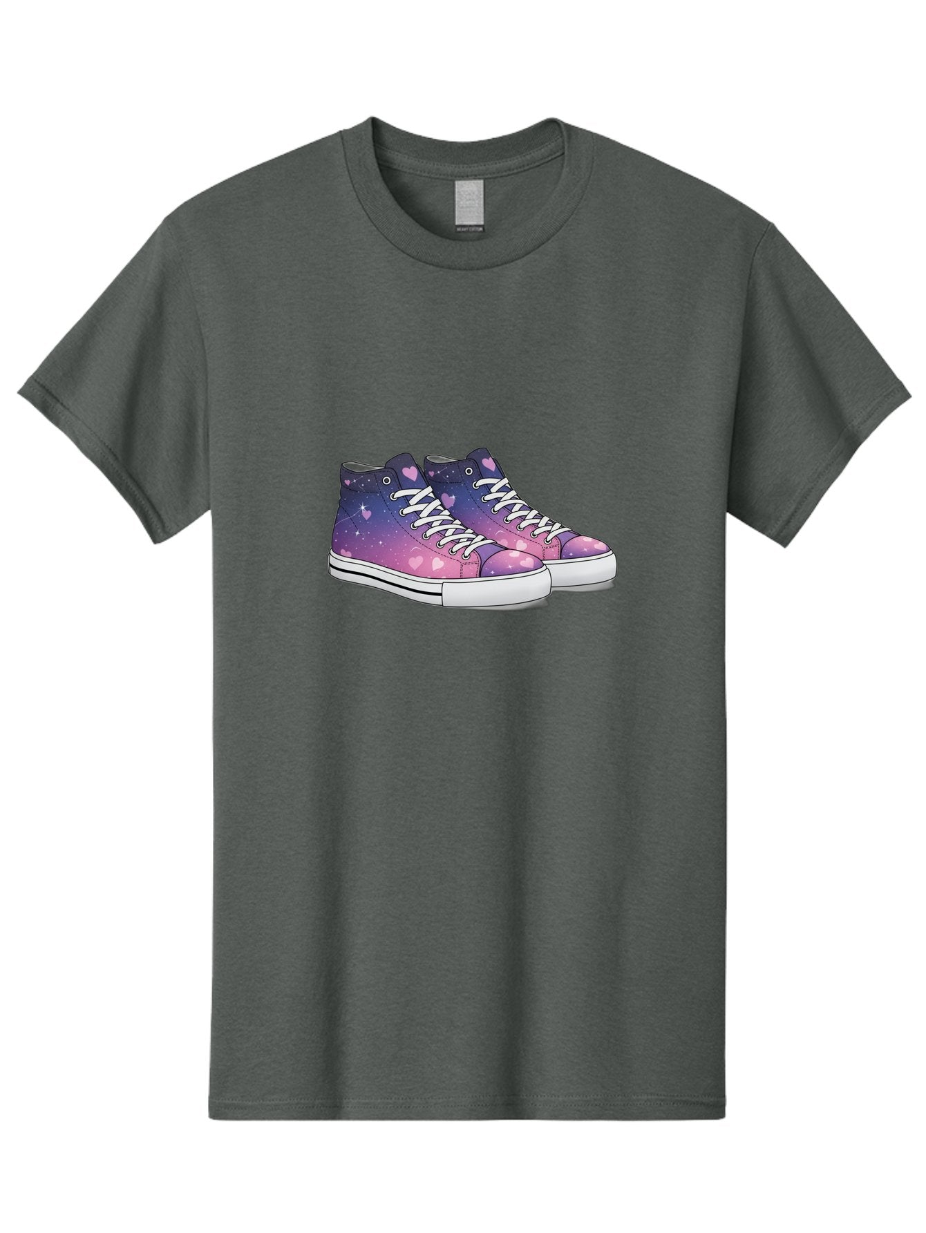 Galaxy-Sneakers Men'S Graphic Tee, 100% Cotton, Comfortable Casual Summer Wear, Machine Washable, Galaxy Print Sneakers, Purple And Pink Ombre, Heart Details, White Laces, Platform Shoes, Fashion Sneakers, Trendy Footwear, Cartoon Style, Baa707 11