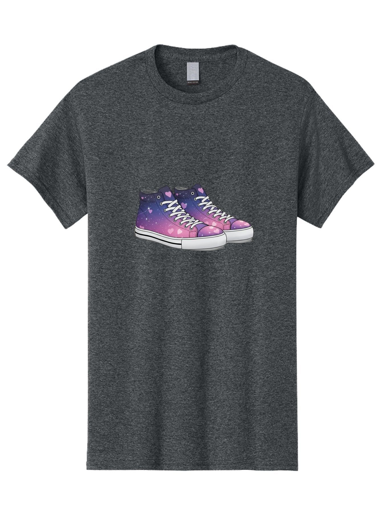 Galaxy-Sneakers Men'S Graphic Tee, 100% Cotton, Comfortable Casual Summer Wear, Machine Washable, Galaxy Print Sneakers, Purple And Pink Ombre, Heart Details, White Laces, Platform Shoes, Fashion Sneakers, Trendy Footwear, Cartoon Style, Baa707 4