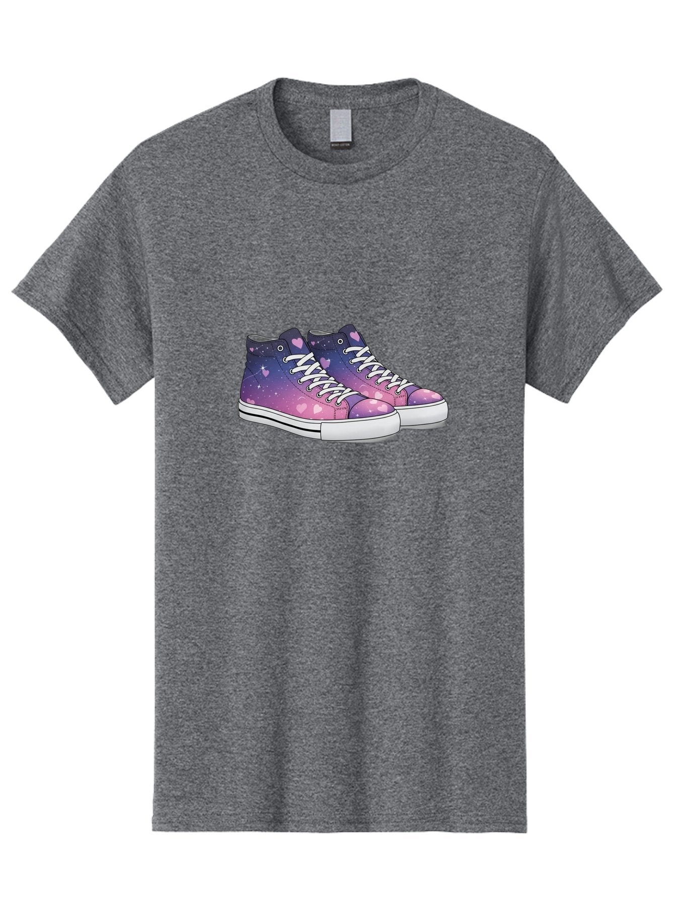 Galaxy-Sneakers Men'S Graphic Tee, 100% Cotton, Comfortable Casual Summer Wear, Machine Washable, Galaxy Print Sneakers, Purple And Pink Ombre, Heart Details, White Laces, Platform Shoes, Fashion Sneakers, Trendy Footwear, Cartoon Style, Baa707 12