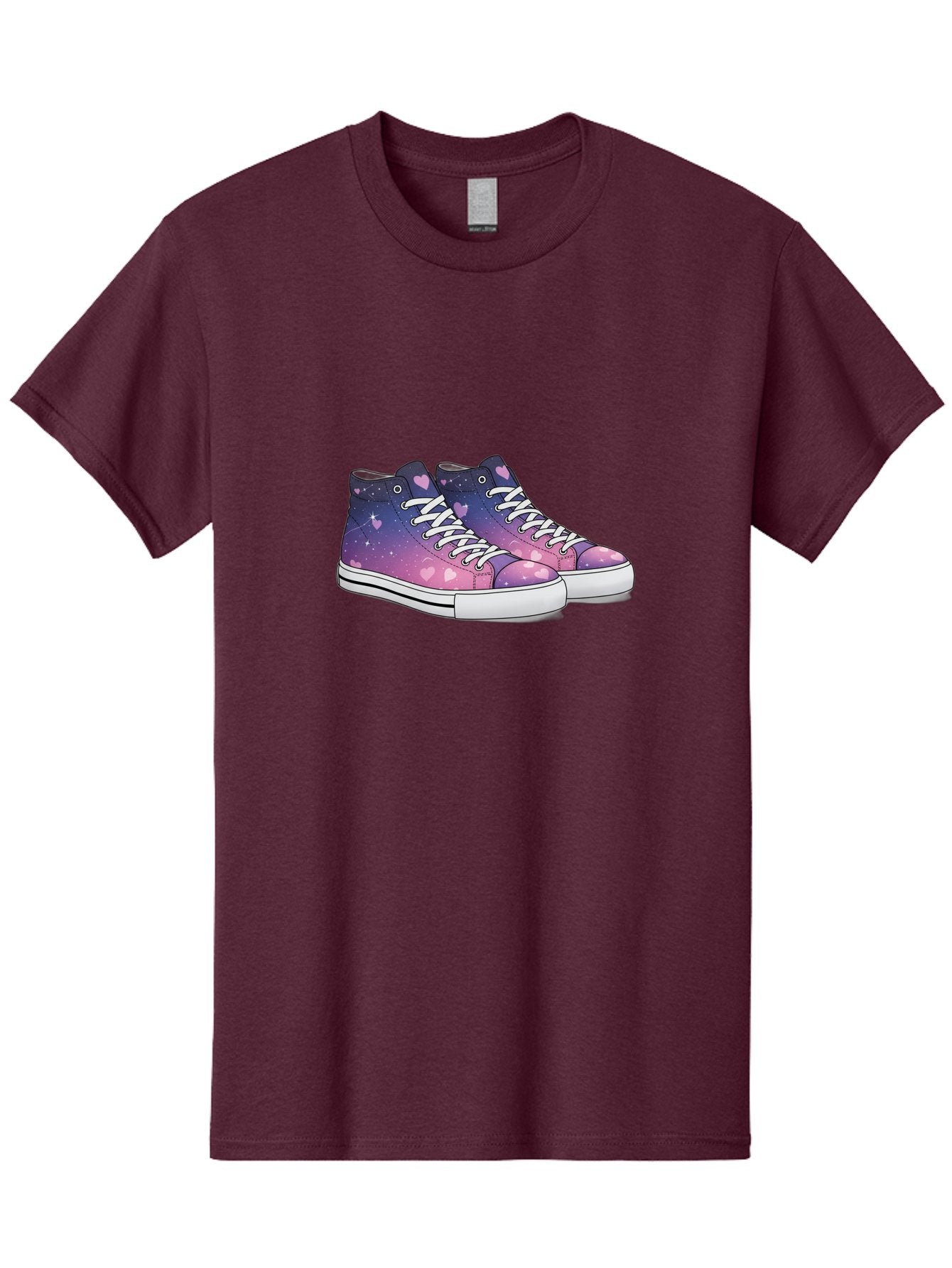 Galaxy-Sneakers Men'S Graphic Tee, 100% Cotton, Comfortable Casual Summer Wear, Machine Washable, Galaxy Print Sneakers, Purple And Pink Ombre, Heart Details, White Laces, Platform Shoes, Fashion Sneakers, Trendy Footwear, Cartoon Style, Baa707 6