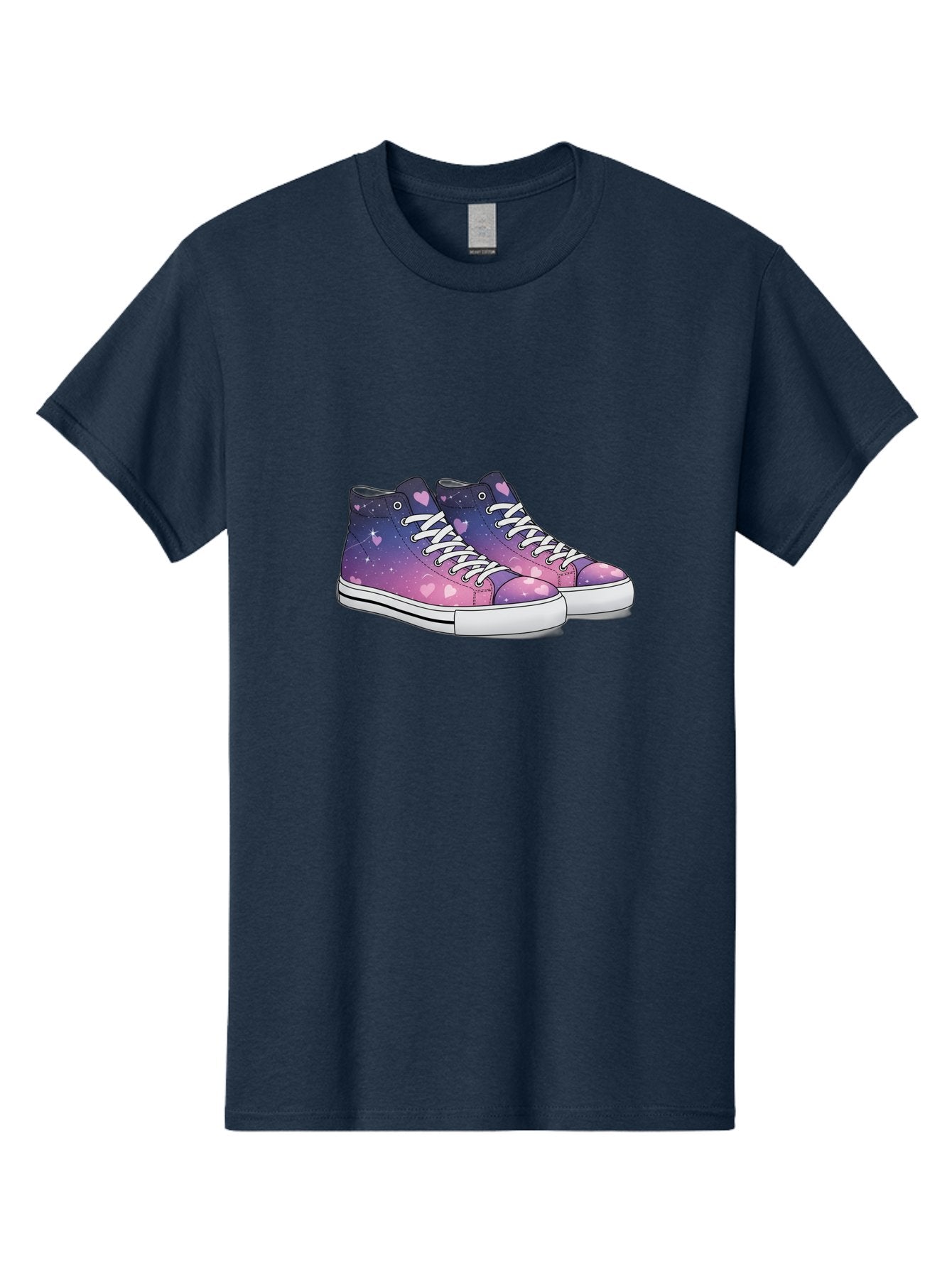 Galaxy-Sneakers Men'S Graphic Tee, 100% Cotton, Comfortable Casual Summer Wear, Machine Washable, Galaxy Print Sneakers, Purple And Pink Ombre, Heart Details, White Laces, Platform Shoes, Fashion Sneakers, Trendy Footwear, Cartoon Style, Baa707 8