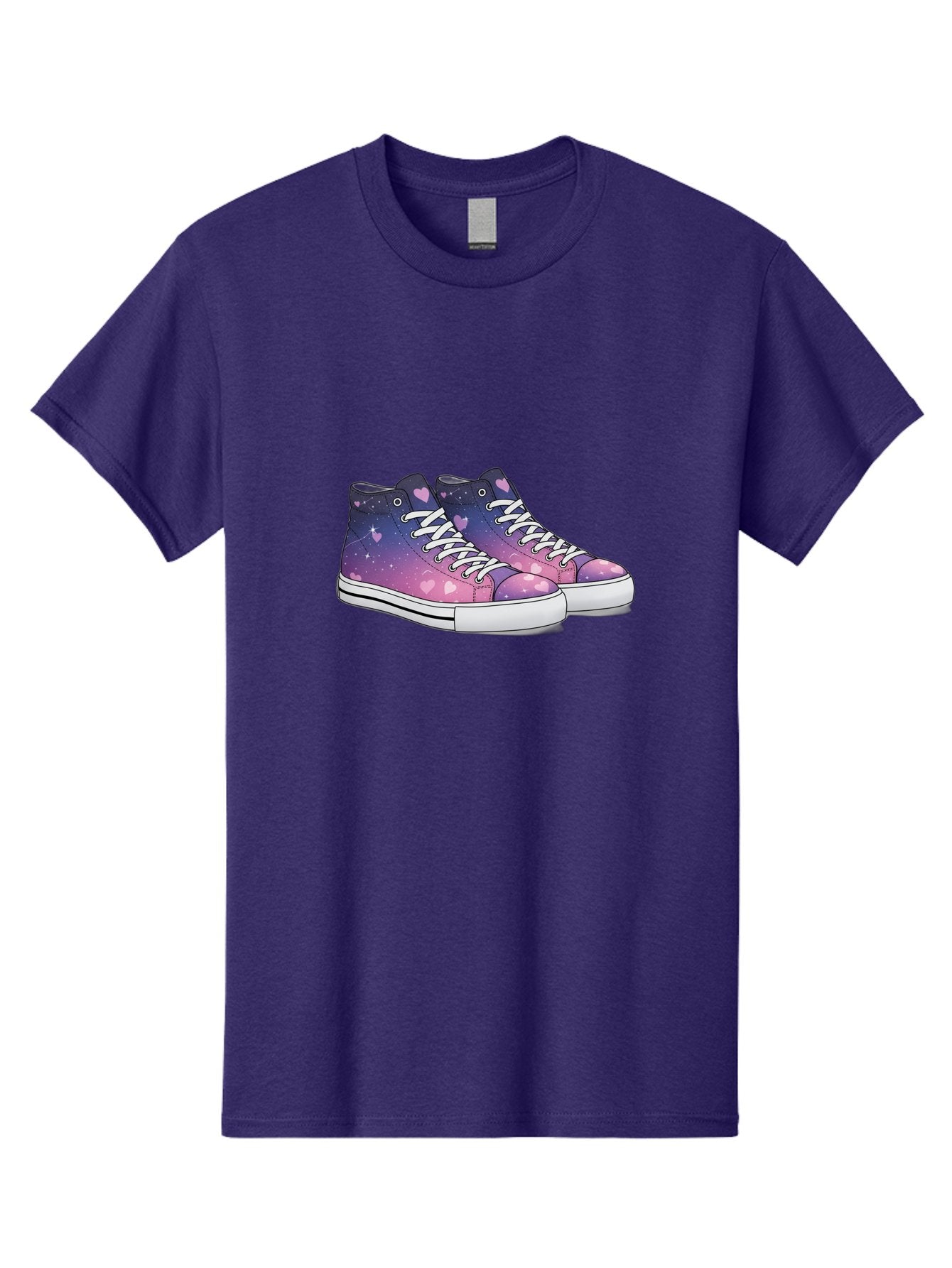 Galaxy-Sneakers Men'S Graphic Tee, 100% Cotton, Comfortable Casual Summer Wear, Machine Washable, Galaxy Print Sneakers, Purple And Pink Ombre, Heart Details, White Laces, Platform Shoes, Fashion Sneakers, Trendy Footwear, Cartoon Style, Baa707 5