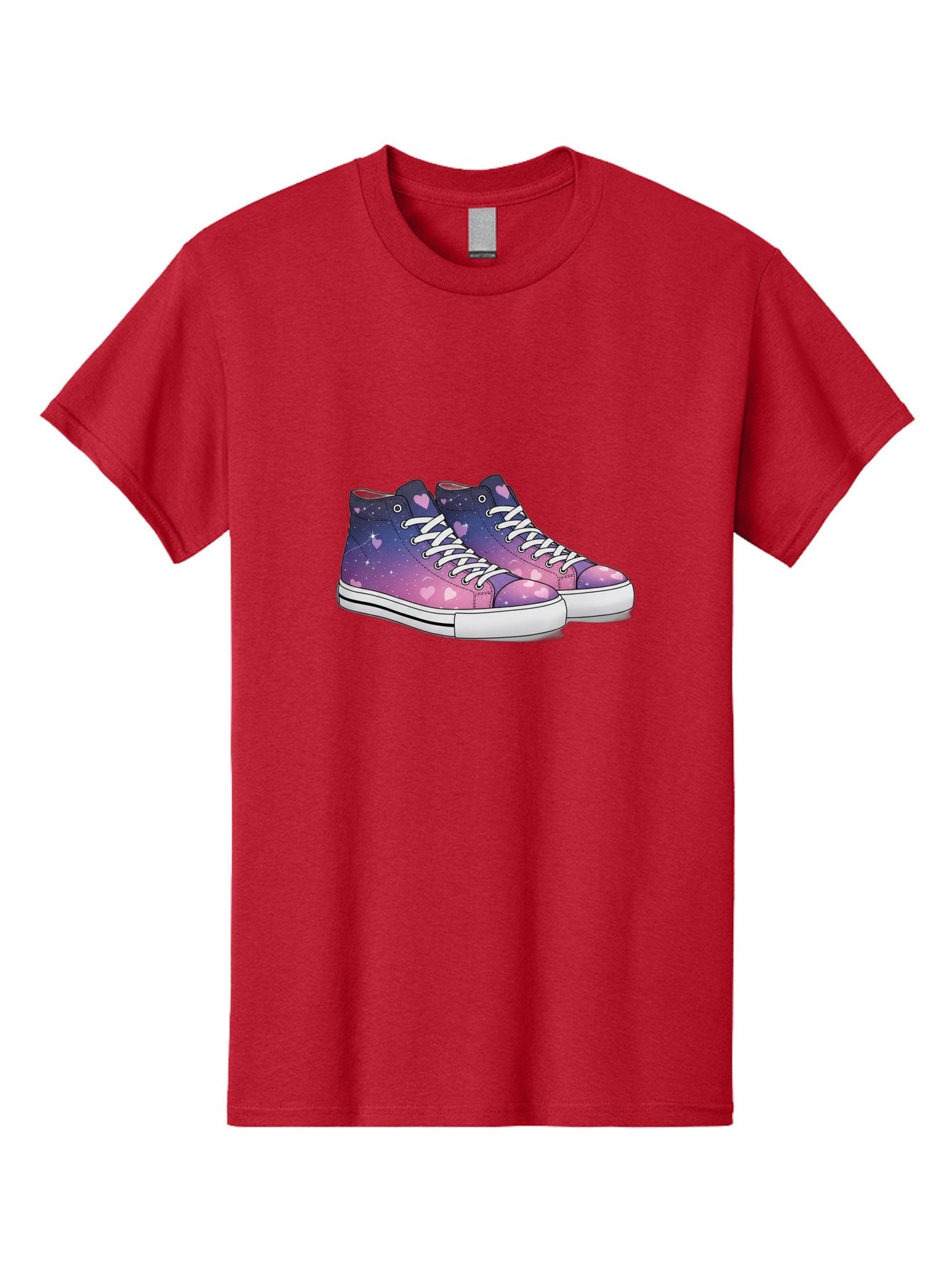 Galaxy-Sneakers Men'S Graphic Tee, 100% Cotton, Comfortable Casual Summer Wear, Machine Washable, Galaxy Print Sneakers, Purple And Pink Ombre, Heart Details, White Laces, Platform Shoes, Fashion Sneakers, Trendy Footwear, Cartoon Style, Baa707 3