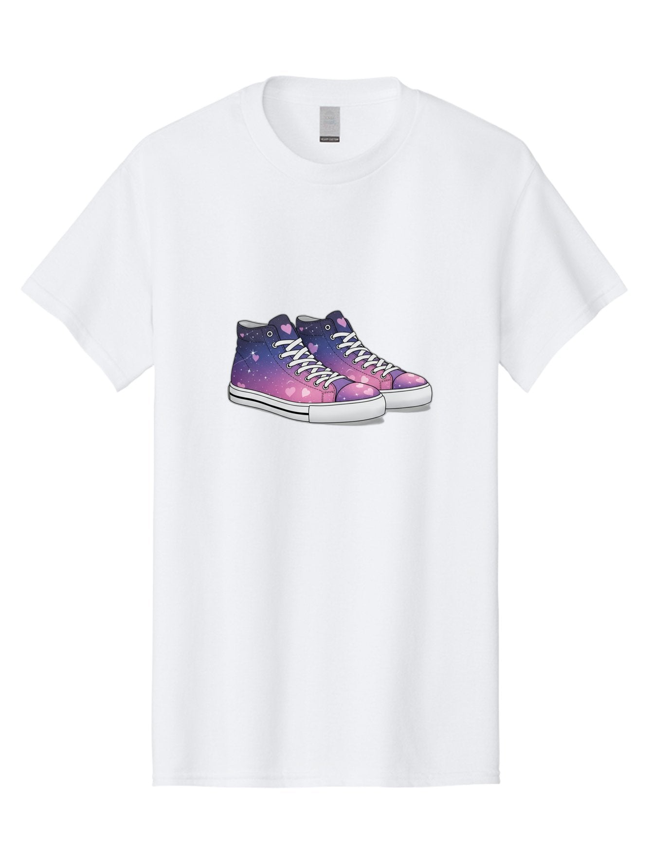 Galaxy-Sneakers Men'S Graphic Tee, 100% Cotton, Comfortable Casual Summer Wear, Machine Washable, Galaxy Print Sneakers, Purple And Pink Ombre, Heart Details, White Laces, Platform Shoes, Fashion Sneakers, Trendy Footwear, Cartoon Style, Baa707 9