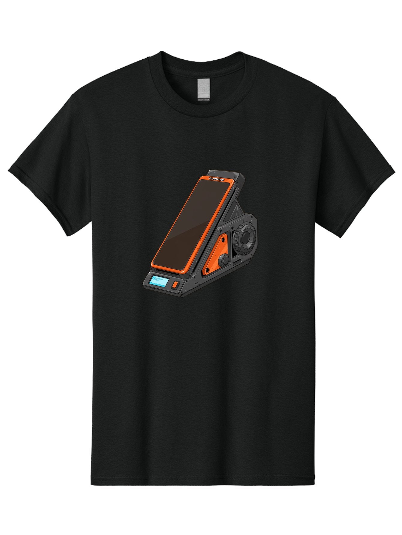 Gaming-Phone-Holder Men'S Graphic Tee, 100% Cotton, Comfortable Casual Summer Wear, Machine Washable, Smartphone With Gaming Features, Orange Accents, Black Design, Futuristic Technology, Gaming Phone, High-Performance Device, Baa708 13