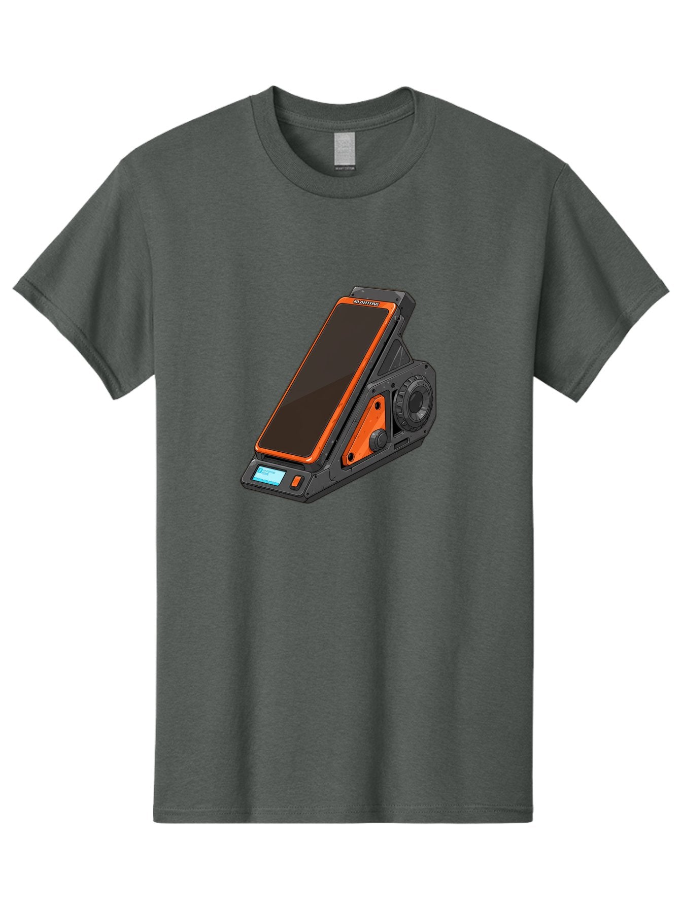 Gaming-Phone-Holder Men'S Graphic Tee, 100% Cotton, Comfortable Casual Summer Wear, Machine Washable, Smartphone With Gaming Features, Orange Accents, Black Design, Futuristic Technology, Gaming Phone, High-Performance Device, Baa708 5