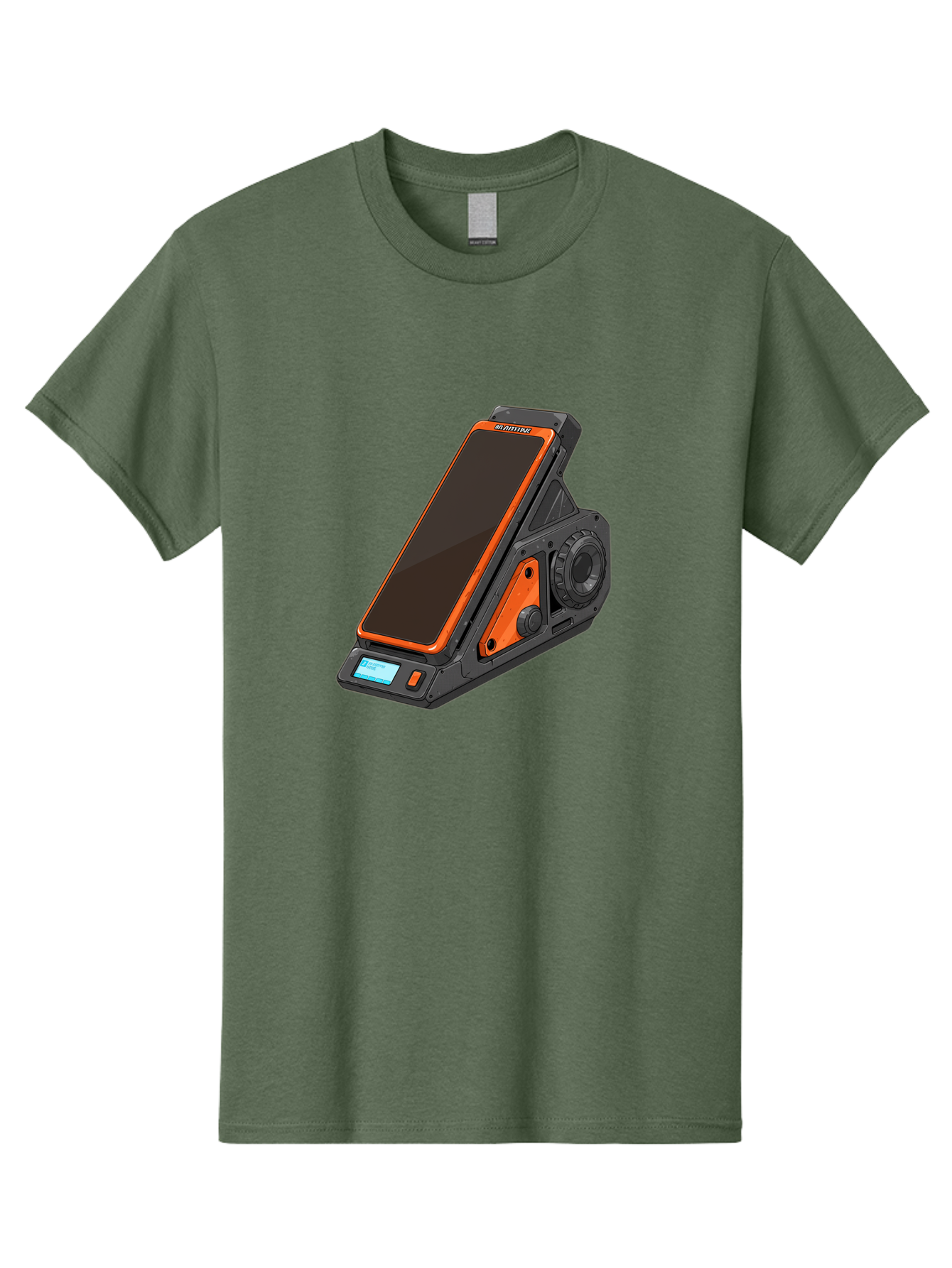 Gaming-Phone-Holder Men'S Graphic Tee, 100% Cotton, Comfortable Casual Summer Wear, Machine Washable, Smartphone With Gaming Features, Orange Accents, Black Design, Futuristic Technology, Gaming Phone, High-Performance Device, Baa708