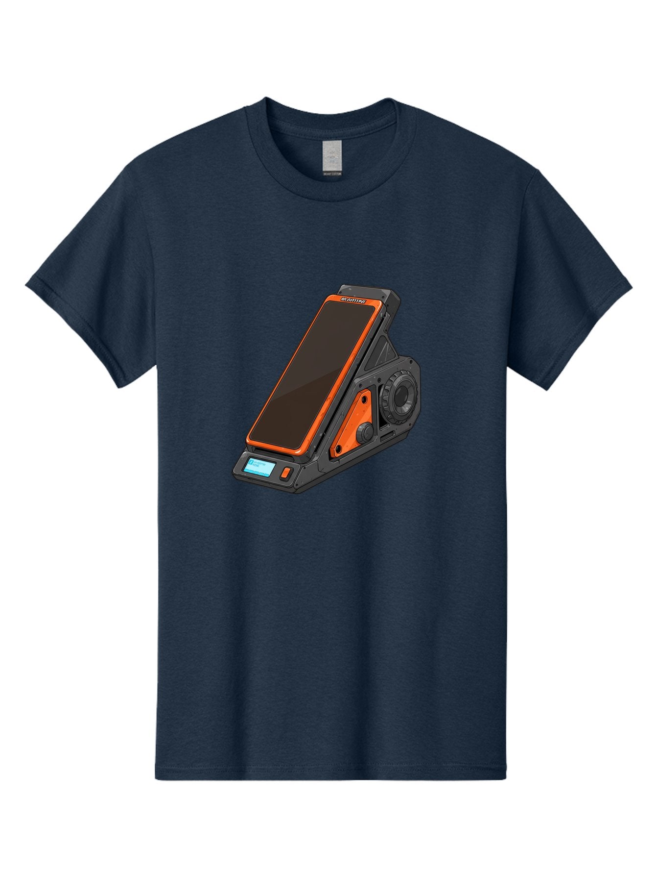 Gaming-Phone-Holder Men'S Graphic Tee, 100% Cotton, Comfortable Casual Summer Wear, Machine Washable, Smartphone With Gaming Features, Orange Accents, Black Design, Futuristic Technology, Gaming Phone, High-Performance Device, Baa708 7