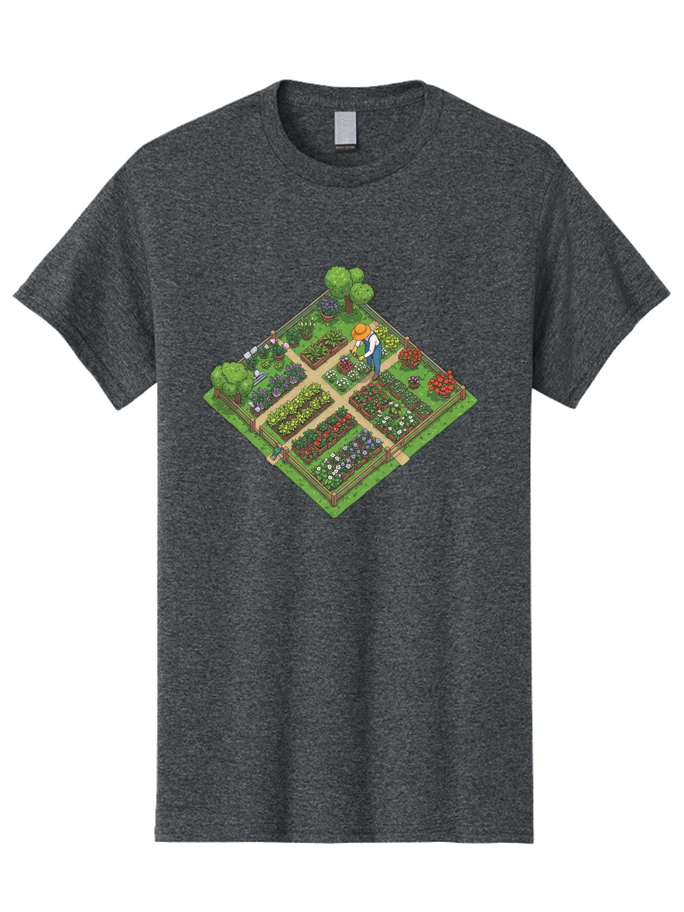Garden-Scene Men'S Graphic Tee, 100% Cotton, Comfortable Casual Summer Wear, Machine Washable, Gardening Scene, Garden Landscape, Flower Beds, Vibrant Flowers, Gardener At Work, Wooden Fence, Lush Greenery, Serene Atmosphere, Isometric View, Baa710 14
