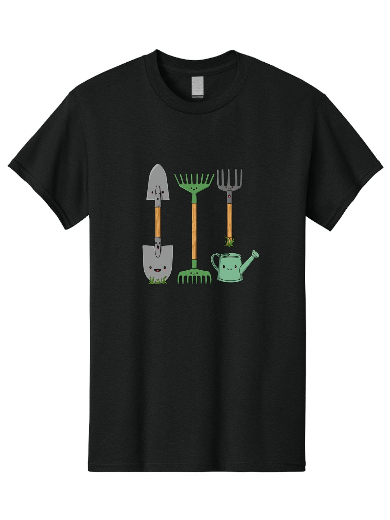 Garden-Tools Men'S Graphic Tee, 100% Cotton, Comfortable Casual Summer Wear, Machine Washable, Cartoon Gardening Tools, Shovel, Rake, Pitchfork, Watering Can, Gardening Supplies, Anthropomorphic Objects, Cartoon Characters, Garden Accessories, Baa711