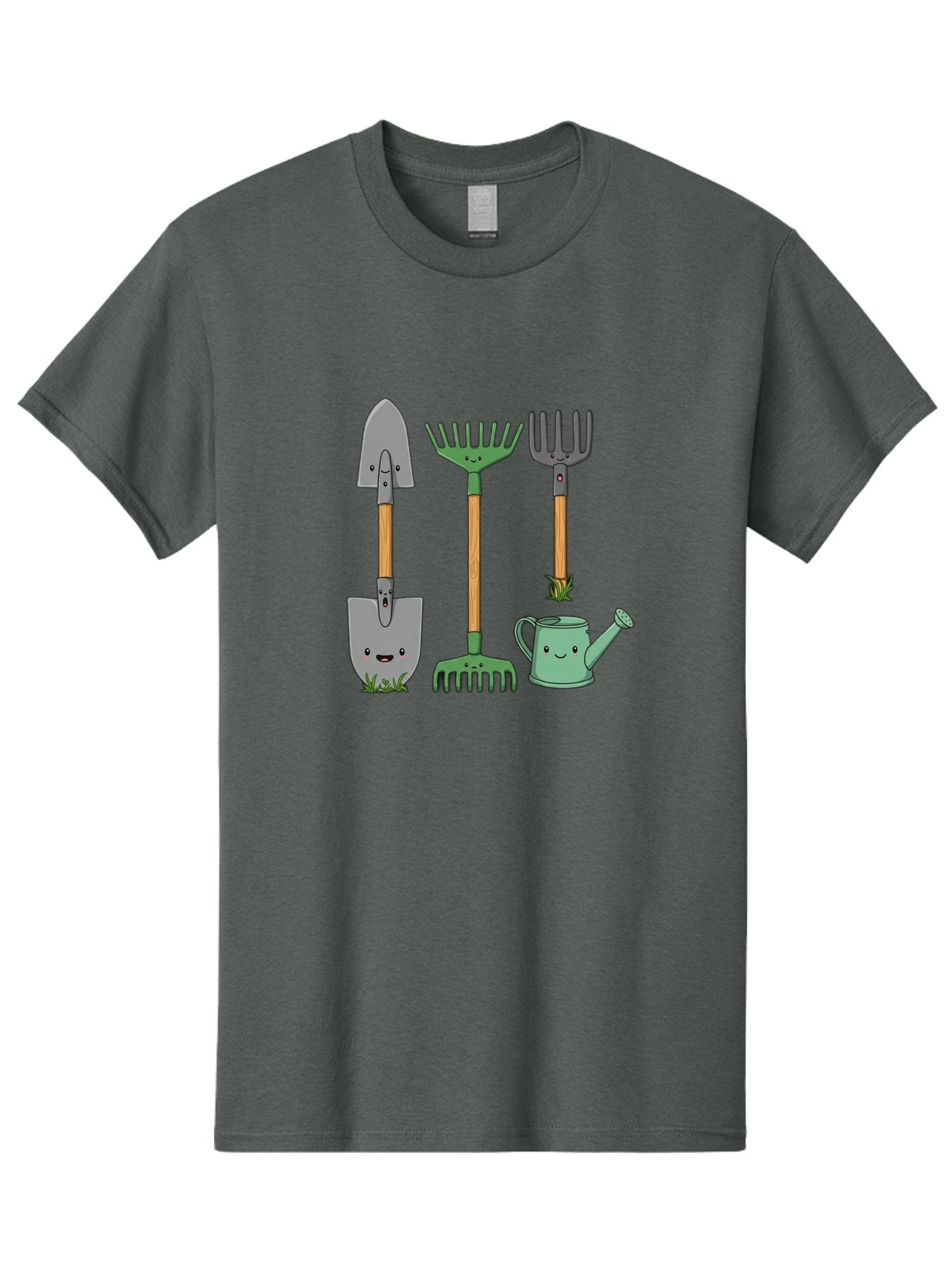 Garden-Tools Men'S Graphic Tee, 100% Cotton, Comfortable Casual Summer Wear, Machine Washable, Cartoon Gardening Tools, Shovel, Rake, Pitchfork, Watering Can, Gardening Supplies, Anthropomorphic Objects, Cartoon Characters, Garden Accessories, Baa711 3