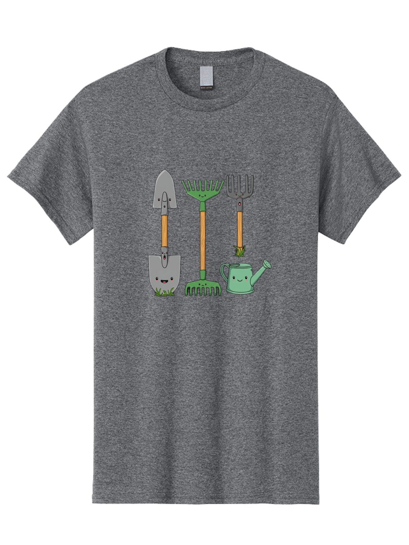 Garden-Tools Men'S Graphic Tee, 100% Cotton, Comfortable Casual Summer Wear, Machine Washable, Cartoon Gardening Tools, Shovel, Rake, Pitchfork, Watering Can, Gardening Supplies, Anthropomorphic Objects, Cartoon Characters, Garden Accessories, Baa711 6