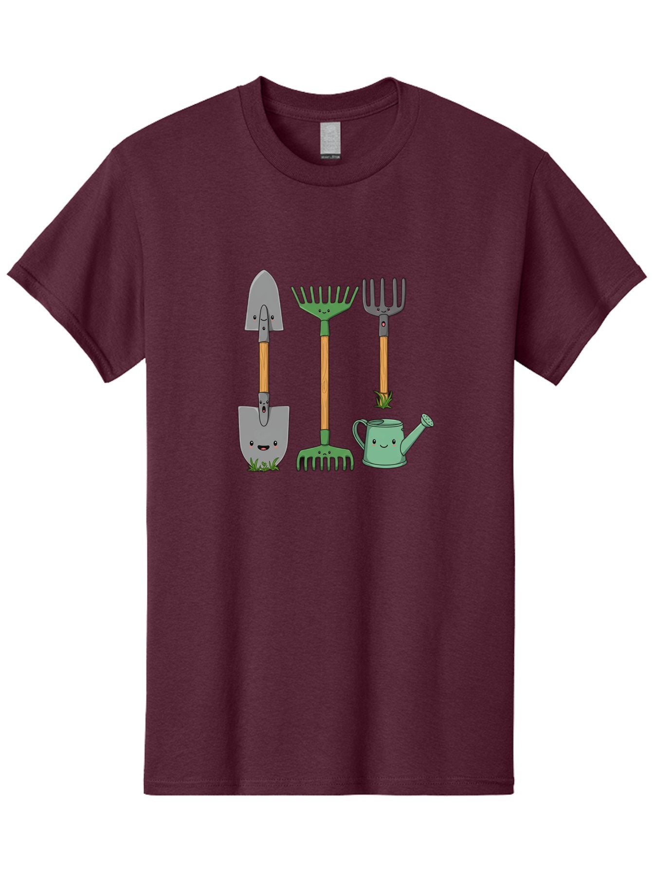 Garden-Tools Men'S Graphic Tee, 100% Cotton, Comfortable Casual Summer Wear, Machine Washable, Cartoon Gardening Tools, Shovel, Rake, Pitchfork, Watering Can, Gardening Supplies, Anthropomorphic Objects, Cartoon Characters, Garden Accessories, Baa711 5