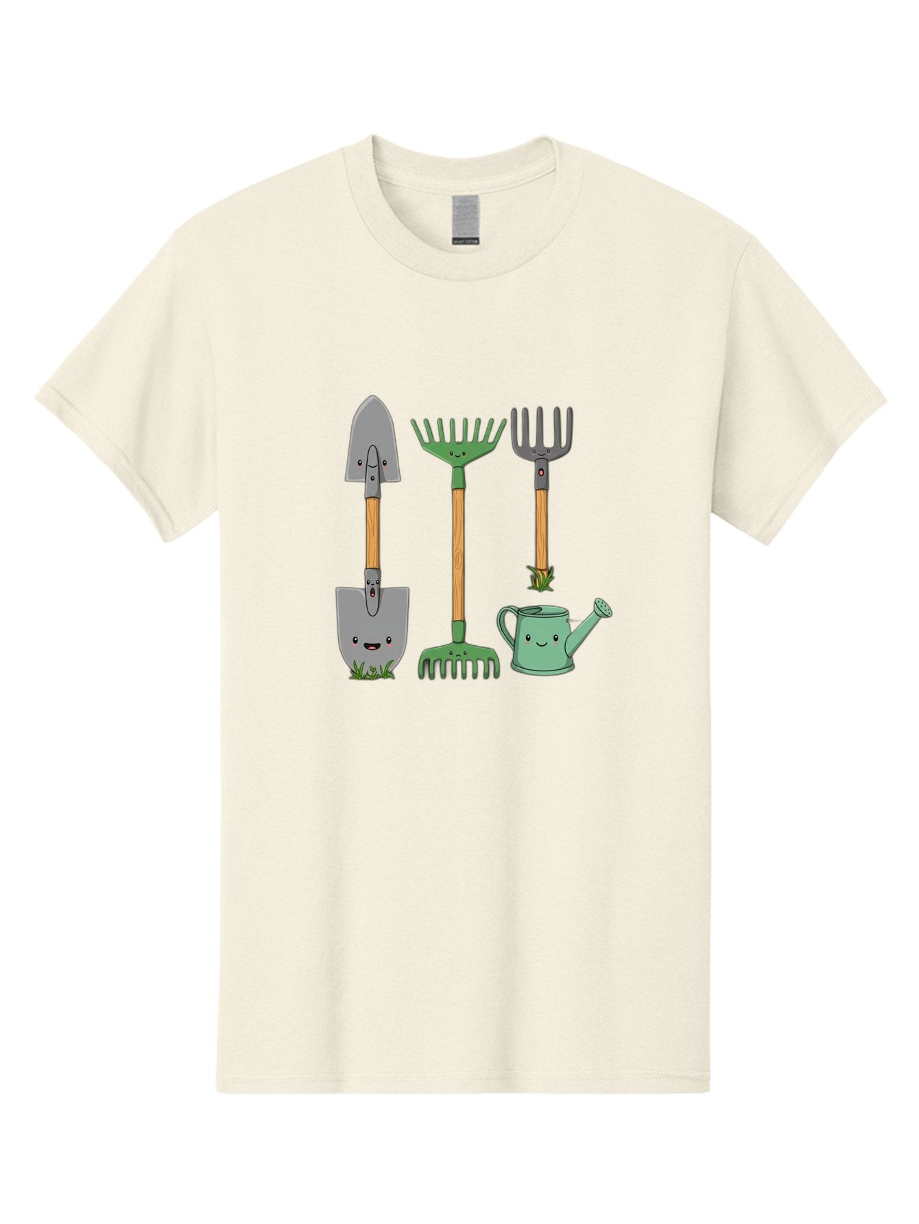 Garden-Tools Men'S Graphic Tee, 100% Cotton, Comfortable Casual Summer Wear, Machine Washable, Cartoon Gardening Tools, Shovel, Rake, Pitchfork, Watering Can, Gardening Supplies, Anthropomorphic Objects, Cartoon Characters, Garden Accessories, Baa711 7