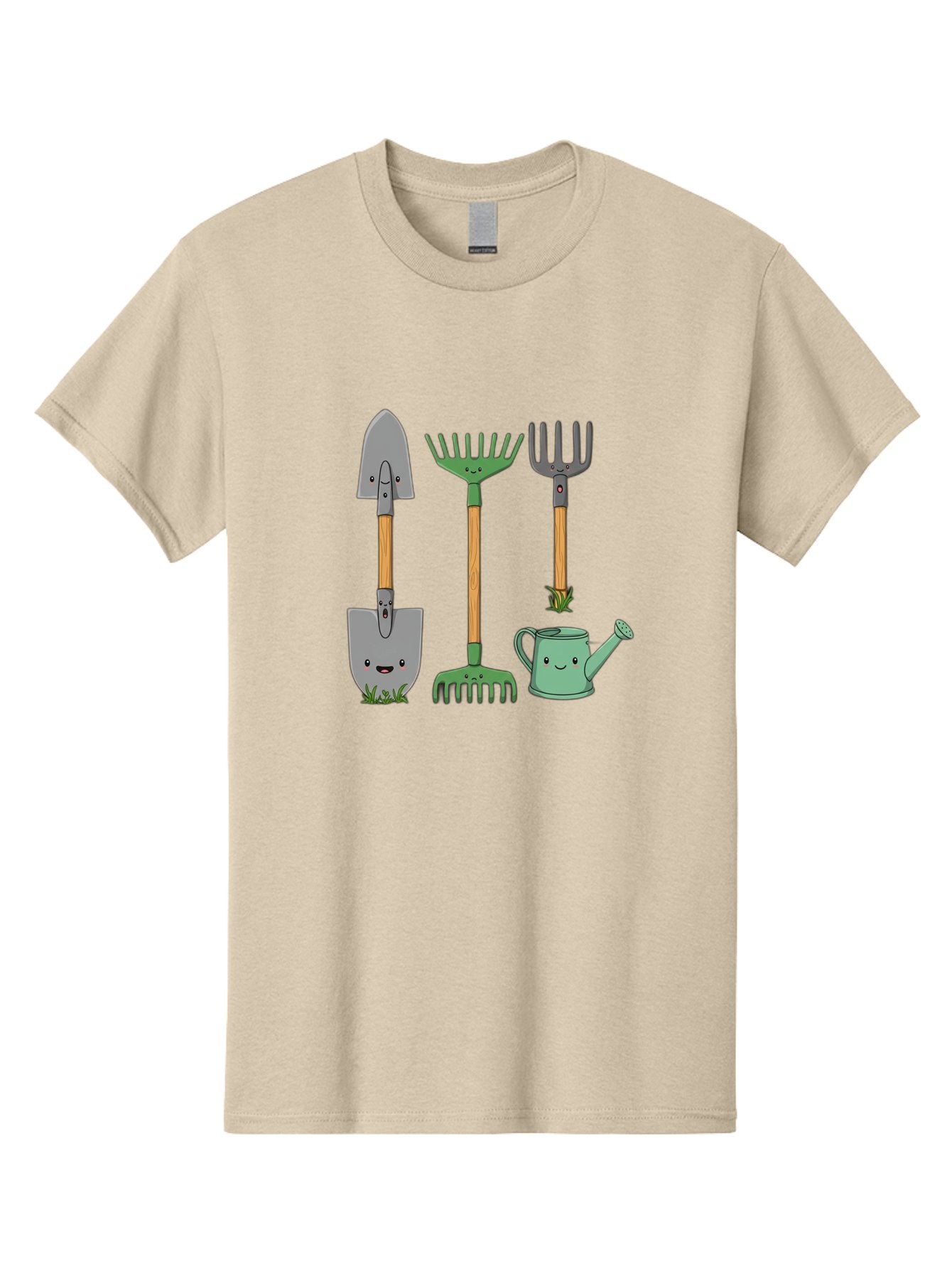 Garden-Tools Men'S Graphic Tee, 100% Cotton, Comfortable Casual Summer Wear, Machine Washable, Cartoon Gardening Tools, Shovel, Rake, Pitchfork, Watering Can, Gardening Supplies, Anthropomorphic Objects, Cartoon Characters, Garden Accessories, Baa711 15