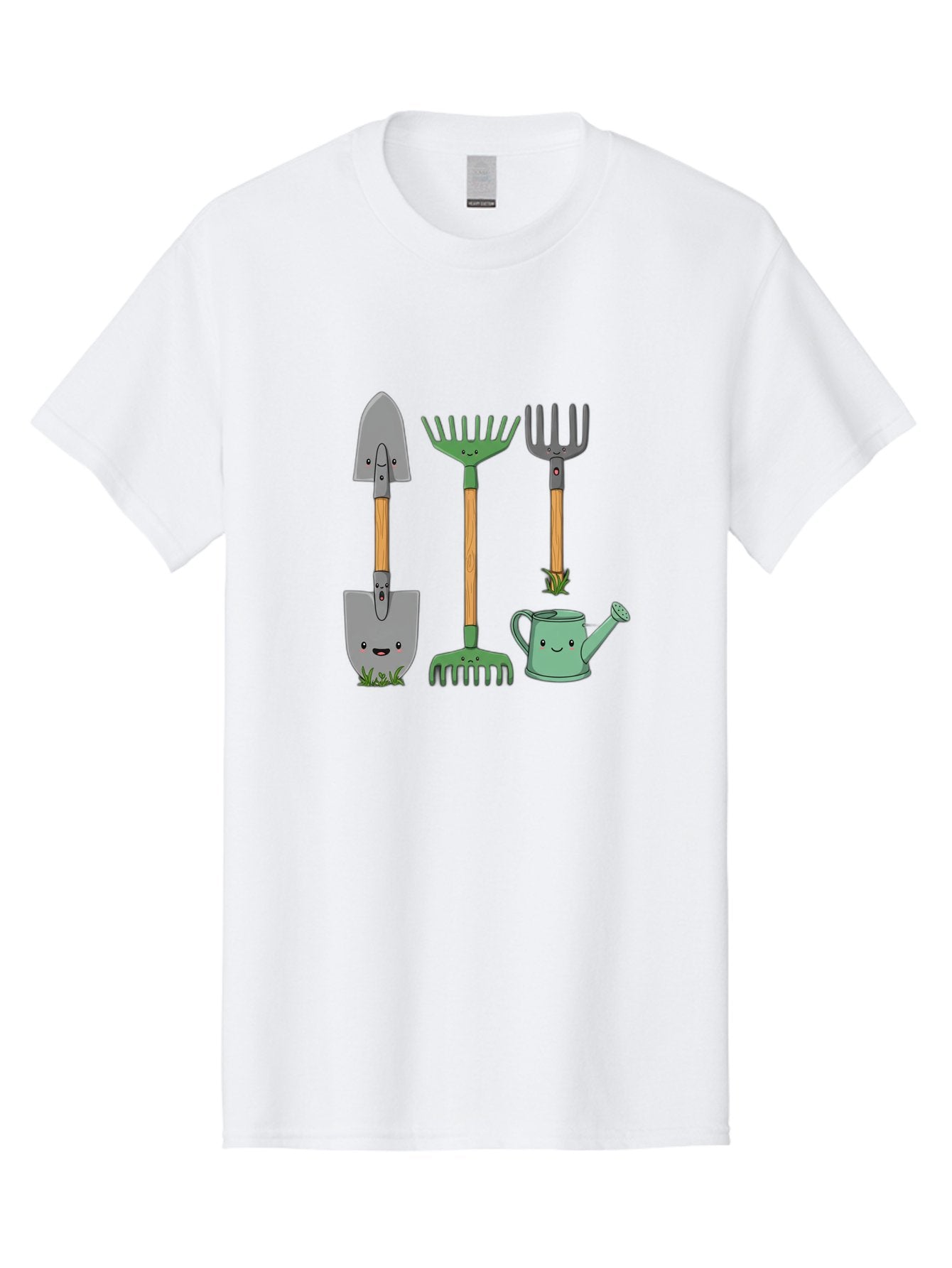 Garden-Tools Men'S Graphic Tee, 100% Cotton, Comfortable Casual Summer Wear, Machine Washable, Cartoon Gardening Tools, Shovel, Rake, Pitchfork, Watering Can, Gardening Supplies, Anthropomorphic Objects, Cartoon Characters, Garden Accessories, Baa711 4