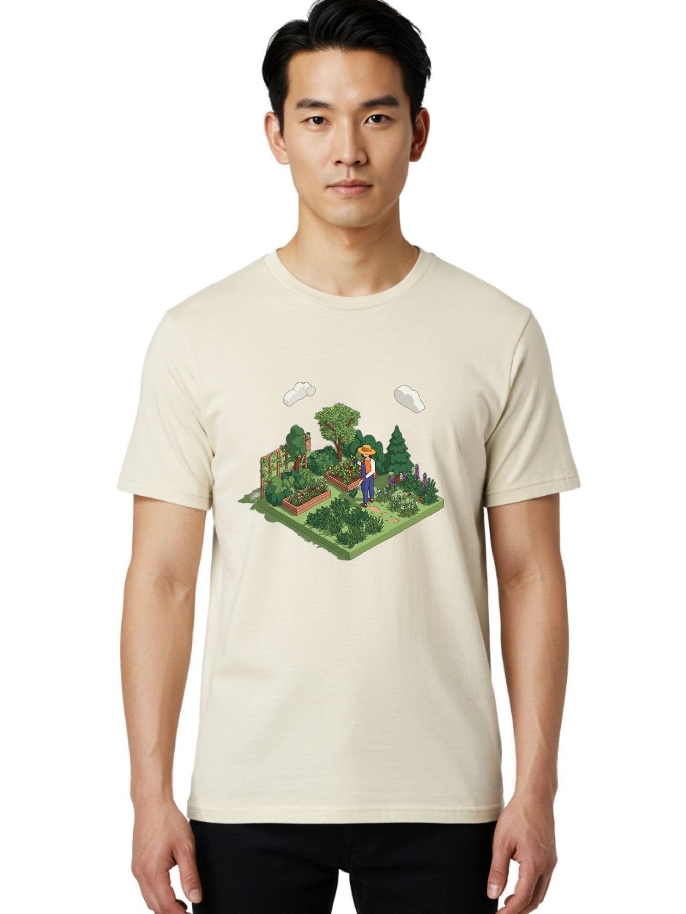 Gardener-In-Garden Men'S Graphic Tee, 100% Cotton, Comfortable Casual Summer Wear, Machine Washable, Gardener Tending Plants, Lush Greenery, Vibrant Flowers, Serene Atmosphere, Gardening Activities, Outdoor Space, Cultivating Nature, Baa715 27