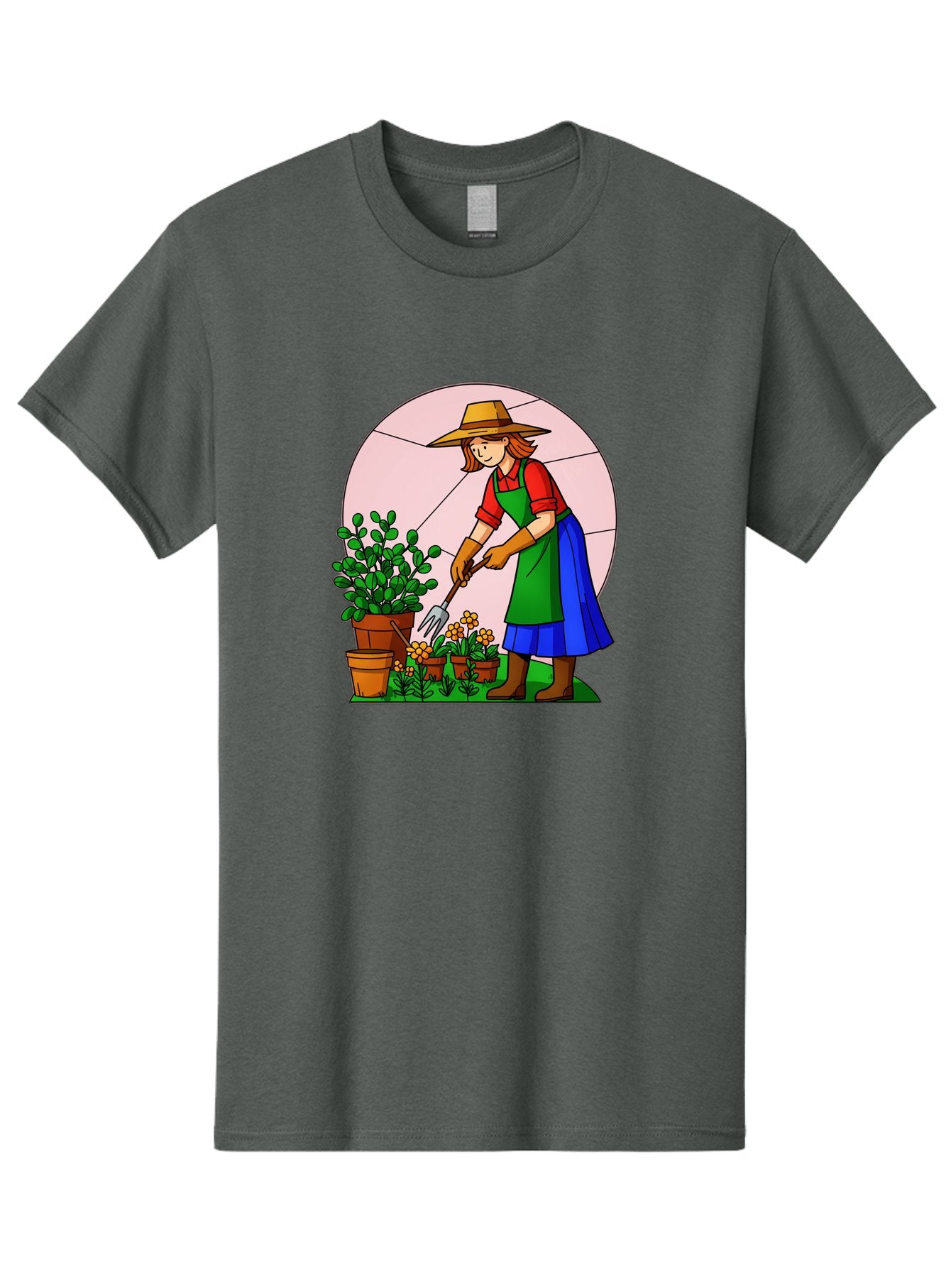 Gardener-Tending-Plants Men'S Graphic Tee, 100% Cotton, Comfortable Casual Summer Wear, Machine Washable, Gardening, Woman Gardening, Tending Potted Plants, Cactus, Flowers, Gardening Tools, Outdoor Activity, Nurturing Plants, Baa716