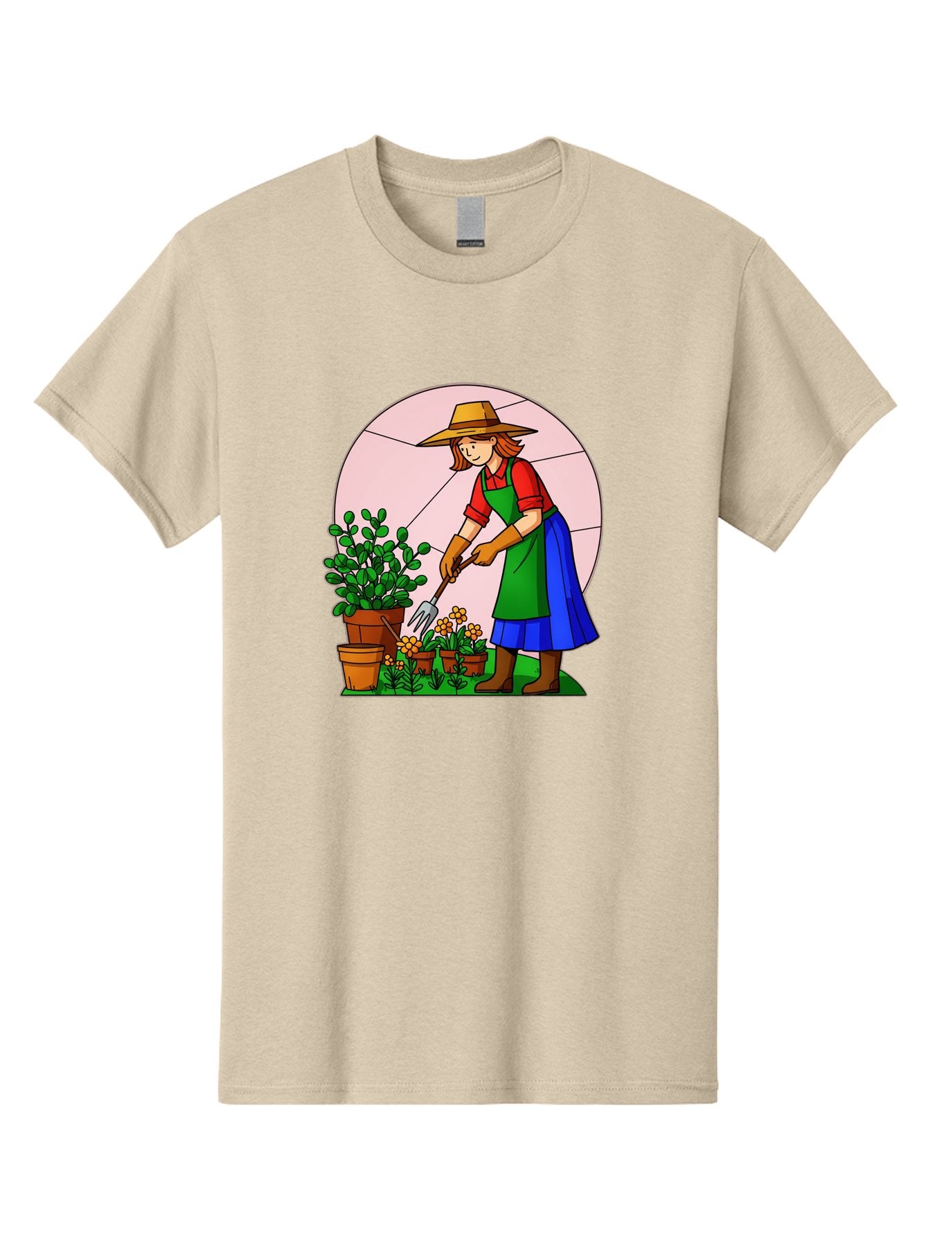 Gardener-Tending-Plants Men'S Graphic Tee, 100% Cotton, Comfortable Casual Summer Wear, Machine Washable, Gardening, Woman Gardening, Tending Potted Plants, Cactus, Flowers, Gardening Tools, Outdoor Activity, Nurturing Plants, Baa716