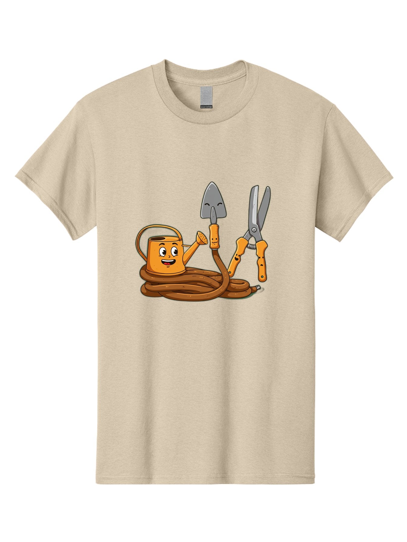 Gardening-Tools-1 Men'S Graphic Tee, 100% Cotton, Comfortable Casual Summer Wear, Machine Washable, Cartoon Watering Can, Gardening Tools, Trowel, Pruning Shears, Hose, Gardening Supplies, Garden Accessories, Plant Care, Funny Character Baa721 4