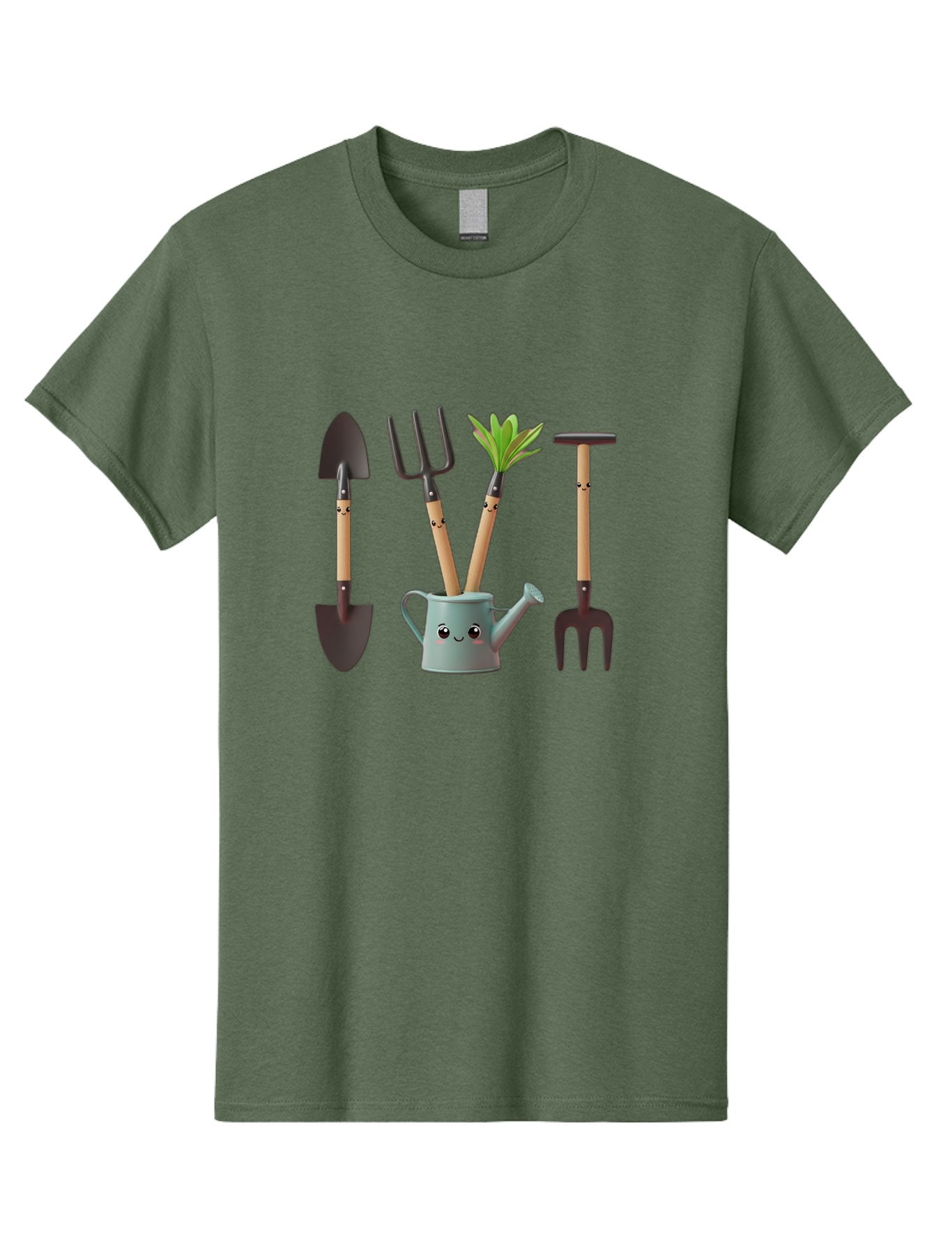 Gardening-Tools-2 Men'S Graphic Tee, 100% Cotton, Comfortable Casual Summer Wear, Machine Washable, Gardening Tools, Shovel, Pitchfork, Trowel, Garden Fork, Watering Can, Anthropomorphic, Gardening Accessories, Green Thumb Baa722 4