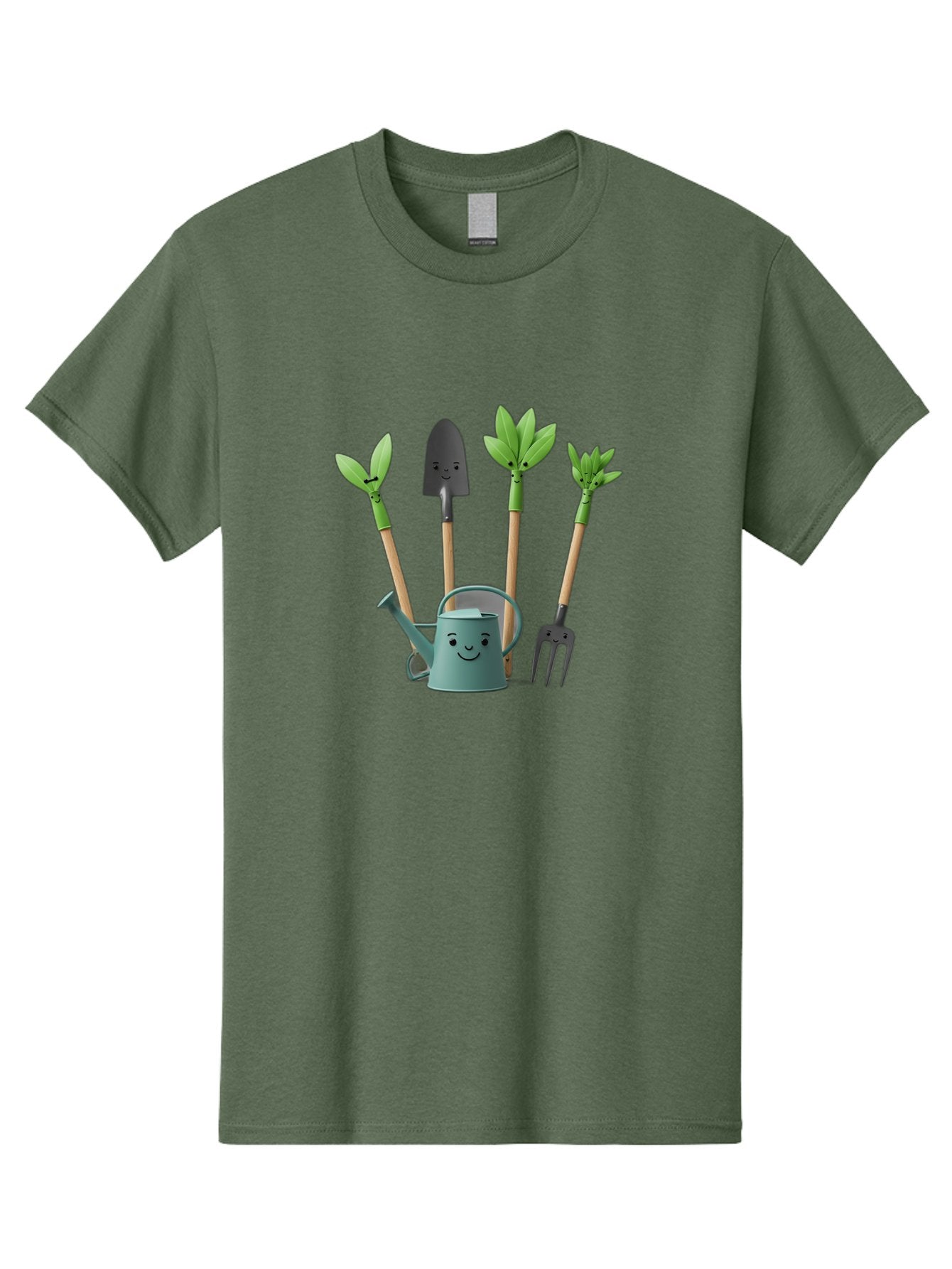 Gardening-Tools-3 Men'S Graphic Tee, 100% Cotton, Comfortable Casual Summer Wear, Machine Washable, Gardening Tools, Watering Can, Garden Shovel, Garden Pitchfork, Bamboo Shoots, Gardening Supplies, Gardening Accessories, Cartoon Gardening Baa723 3