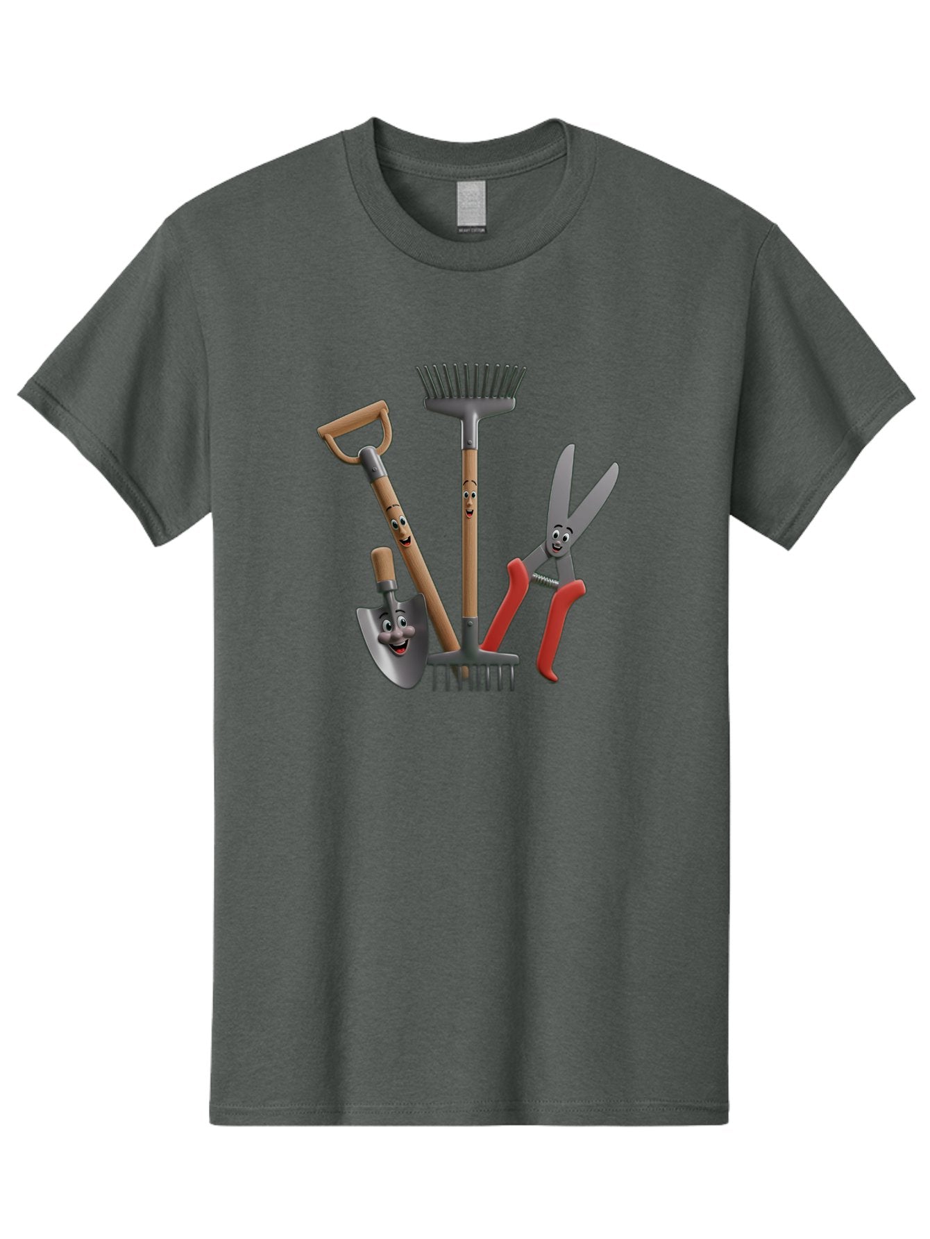 Gardening-Tools-5 Men'S Graphic Tee, 100% Cotton, Comfortable Casual Summer Wear, Machine Washable, Gardening Tools, Shovel, Rake, Pruning Shears, Anthropomorphic, Cartoon-Style, Gardening Equipment, Outdoor Gear, Friendly Tools Baa725 7