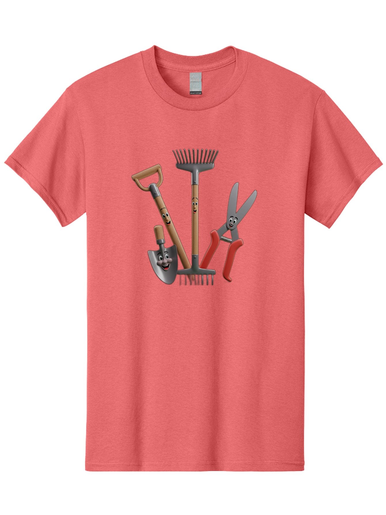 Gardening-Tools-5 Men'S Graphic Tee, 100% Cotton, Comfortable Casual Summer Wear, Machine Washable, Gardening Tools, Shovel, Rake, Pruning Shears, Anthropomorphic, Cartoon-Style, Gardening Equipment, Outdoor Gear, Friendly Tools Baa725 3