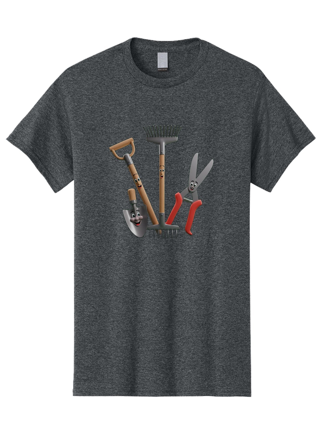 Gardening-Tools-5 Men'S Graphic Tee, 100% Cotton, Comfortable Casual Summer Wear, Machine Washable, Gardening Tools, Shovel, Rake, Pruning Shears, Anthropomorphic, Cartoon-Style, Gardening Equipment, Outdoor Gear, Friendly Tools Baa725 5