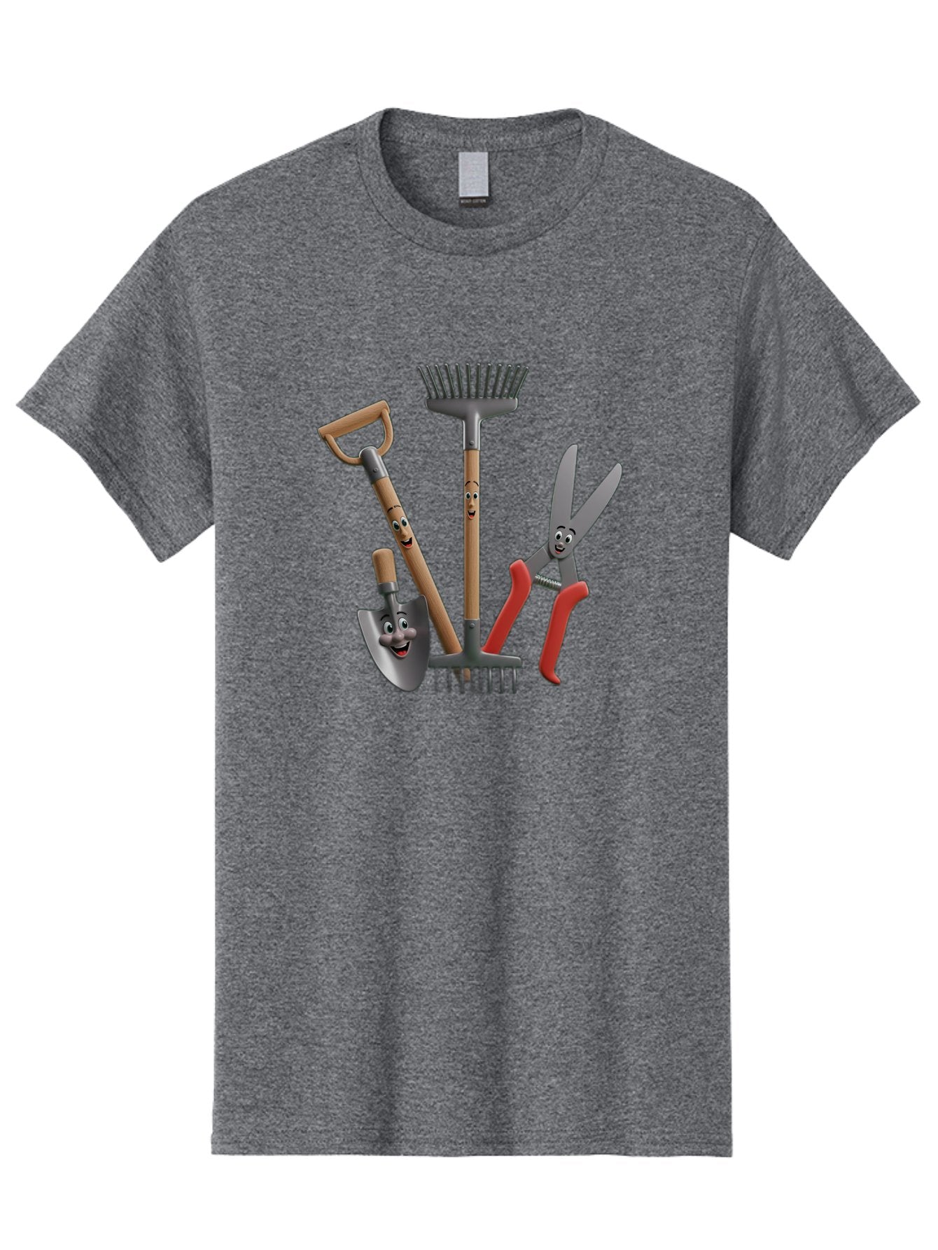 Gardening-Tools-5 Men'S Graphic Tee, 100% Cotton, Comfortable Casual Summer Wear, Machine Washable, Gardening Tools, Shovel, Rake, Pruning Shears, Anthropomorphic, Cartoon-Style, Gardening Equipment, Outdoor Gear, Friendly Tools Baa725 8