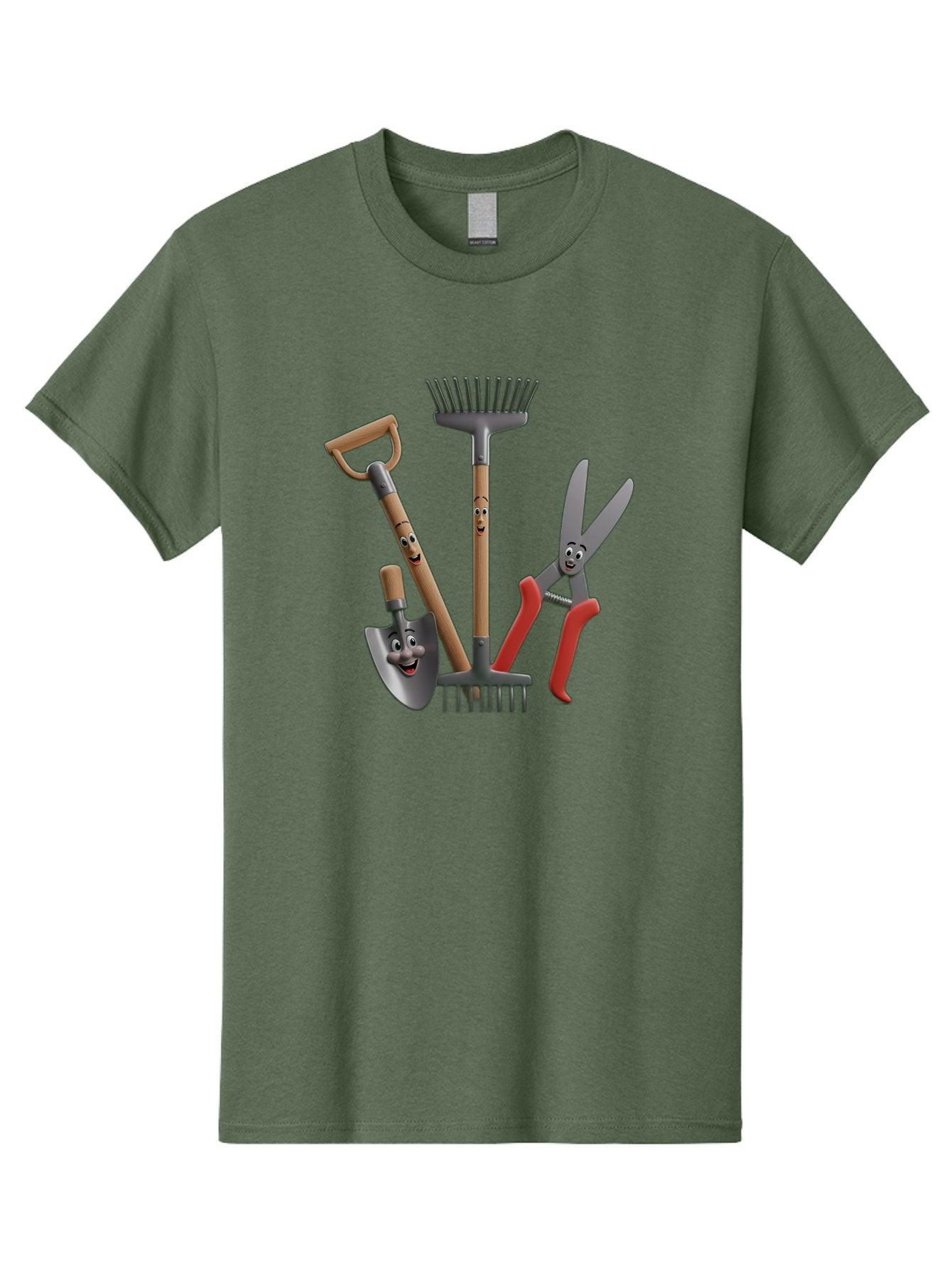 Gardening-Tools-5 Men'S Graphic Tee, 100% Cotton, Comfortable Casual Summer Wear, Machine Washable, Gardening Tools, Shovel, Rake, Pruning Shears, Anthropomorphic, Cartoon-Style, Gardening Equipment, Outdoor Gear, Friendly Tools Baa725 6