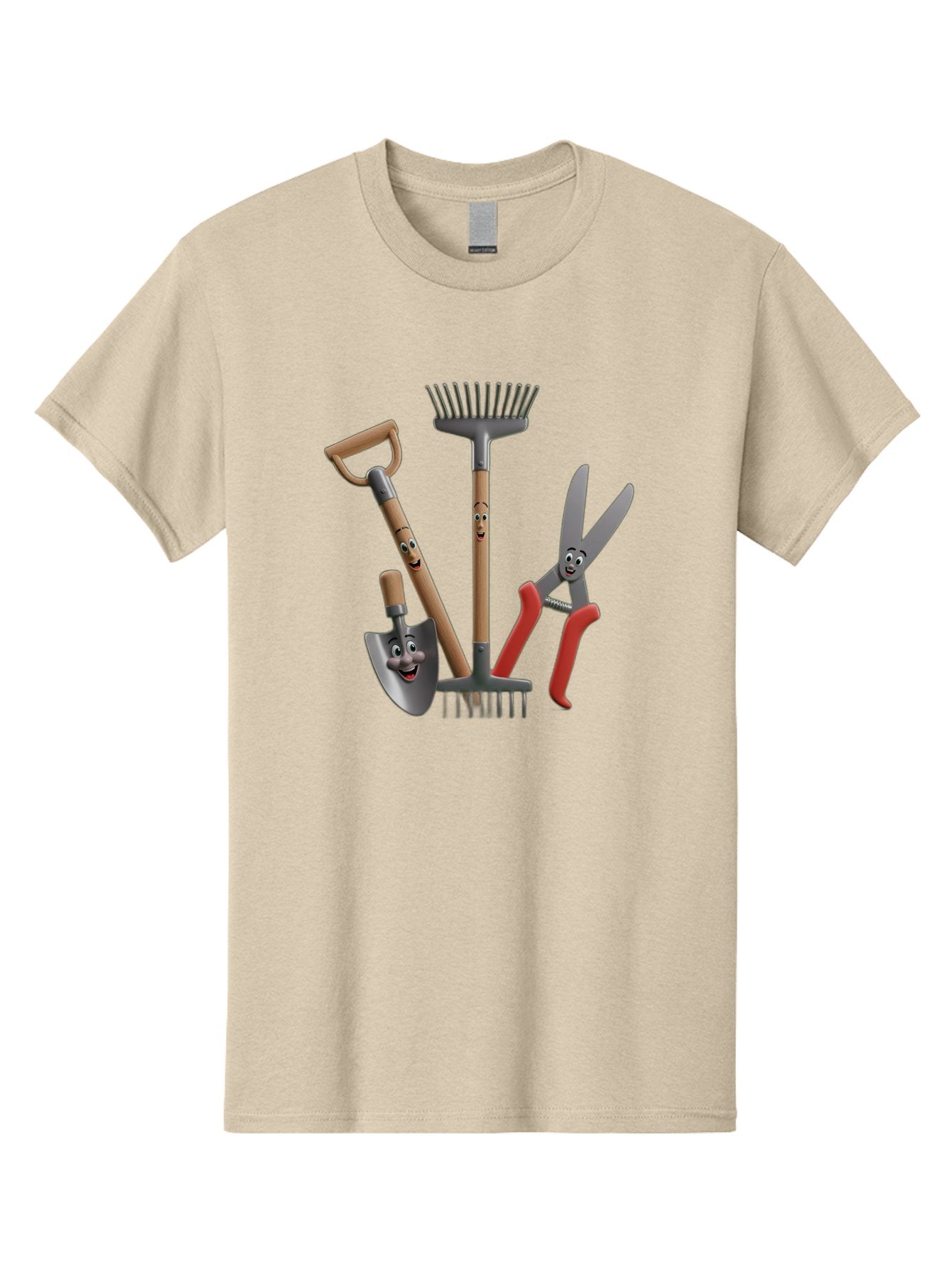 Gardening-Tools-5 Men'S Graphic Tee, 100% Cotton, Comfortable Casual Summer Wear, Machine Washable, Gardening Tools, Shovel, Rake, Pruning Shears, Anthropomorphic, Cartoon-Style, Gardening Equipment, Outdoor Gear, Friendly Tools Baa725 10