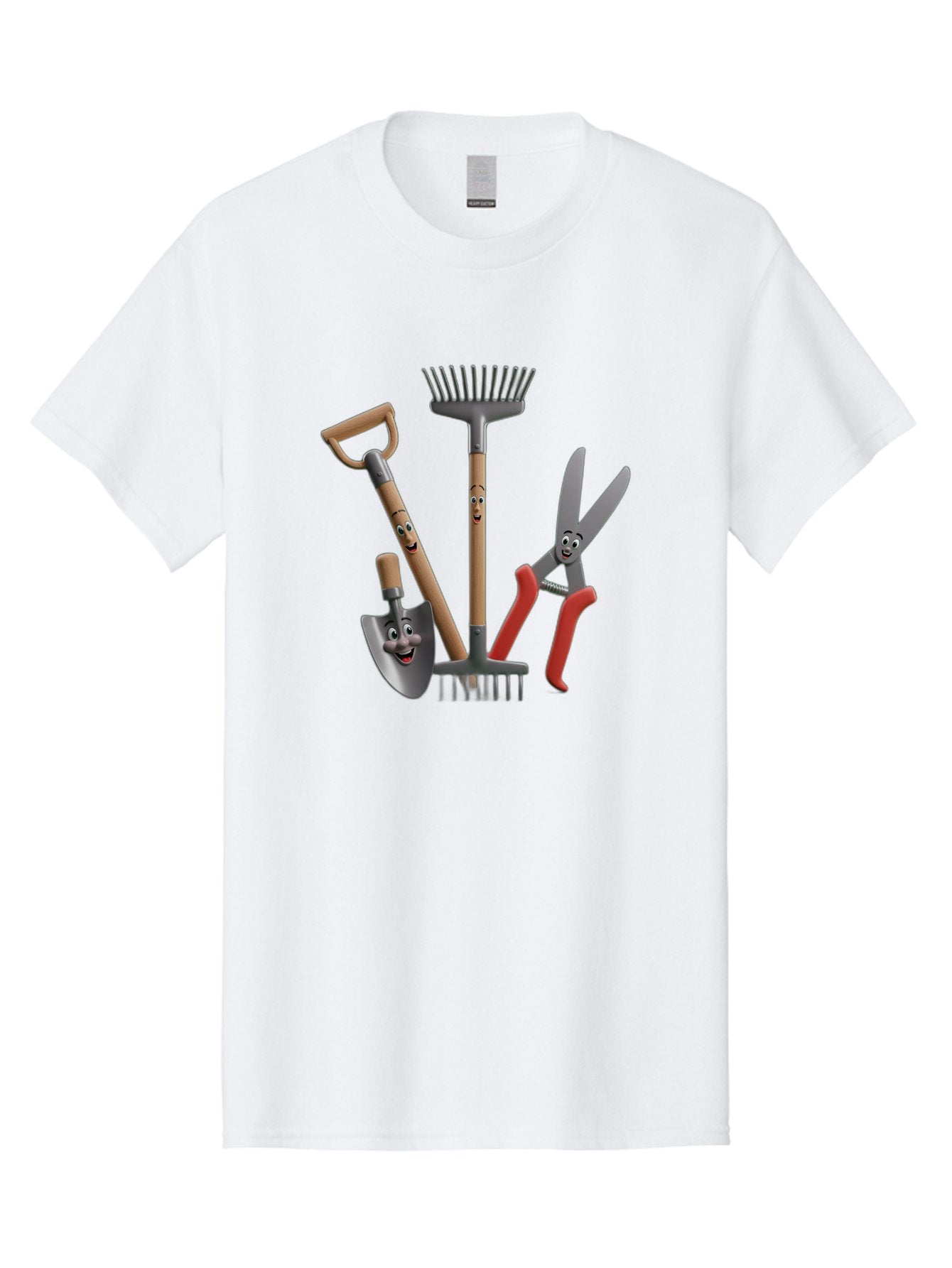 Gardening-Tools-5 Men'S Graphic Tee, 100% Cotton, Comfortable Casual Summer Wear, Machine Washable, Gardening Tools, Shovel, Rake, Pruning Shears, Anthropomorphic, Cartoon-Style, Gardening Equipment, Outdoor Gear, Friendly Tools Baa725 11