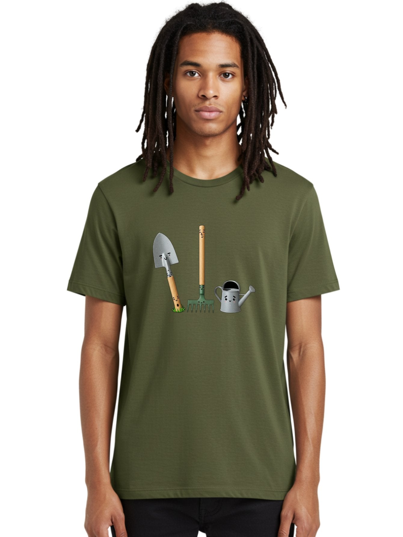 Gardening-Tools-7 Men'S Graphic Tee, 100% Cotton, Comfortable Casual Summer Wear, Machine Washable, Gardening Shovel, Garden Fork, Watering Can, Gardening Equipment, Friendly Tools, Anthropomorphic Objects, Nursery Supplies, Baa727 20