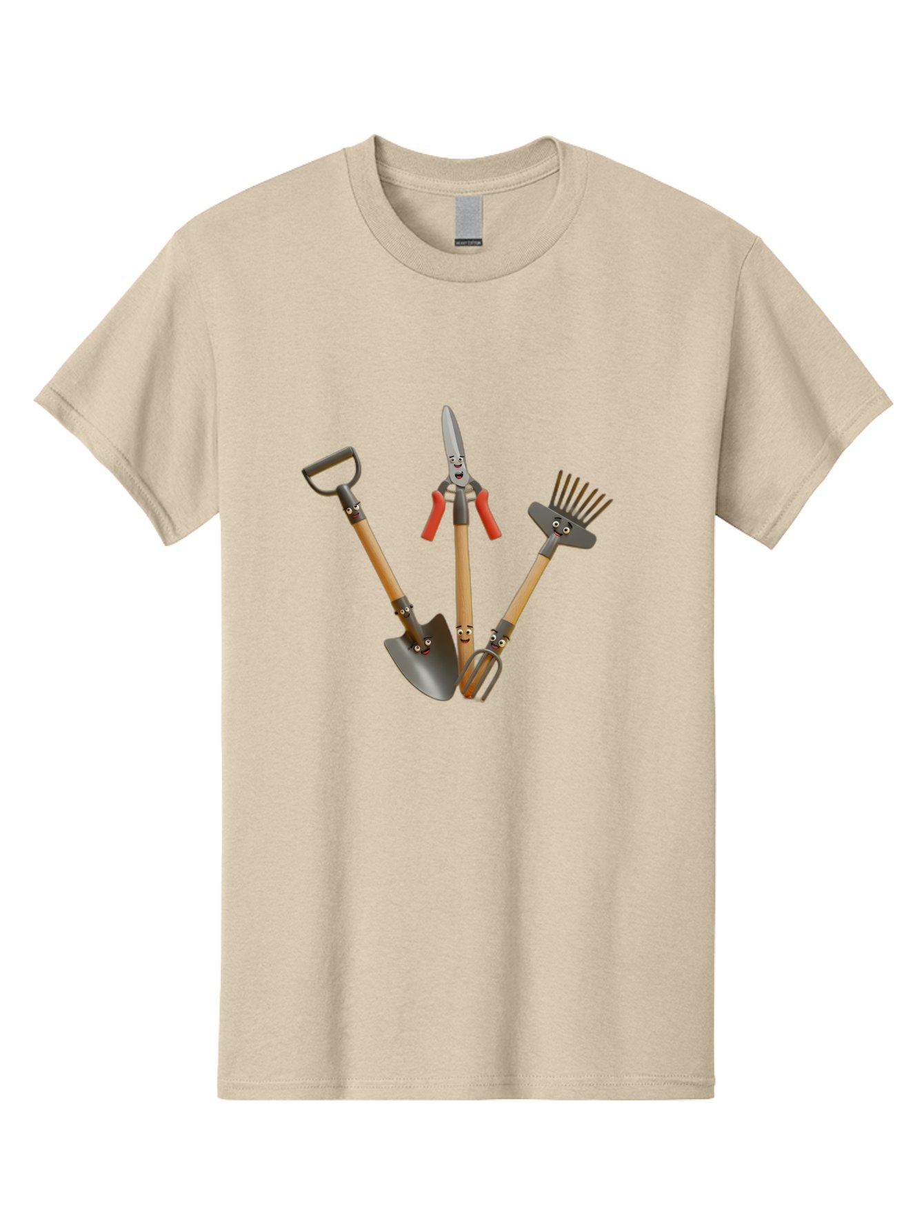 Gardening-Tools-8 Men'S Graphic Tee, 100% Cotton, Comfortable Casual Summer Wear, Machine Washable, Gardening Tools, Shovel, Rake, Cultivator, Anthropomorphic Gardening Tools, Gardening Equipment, Cartoonish Gardening, Funny Gardening Tools, Baa728 12