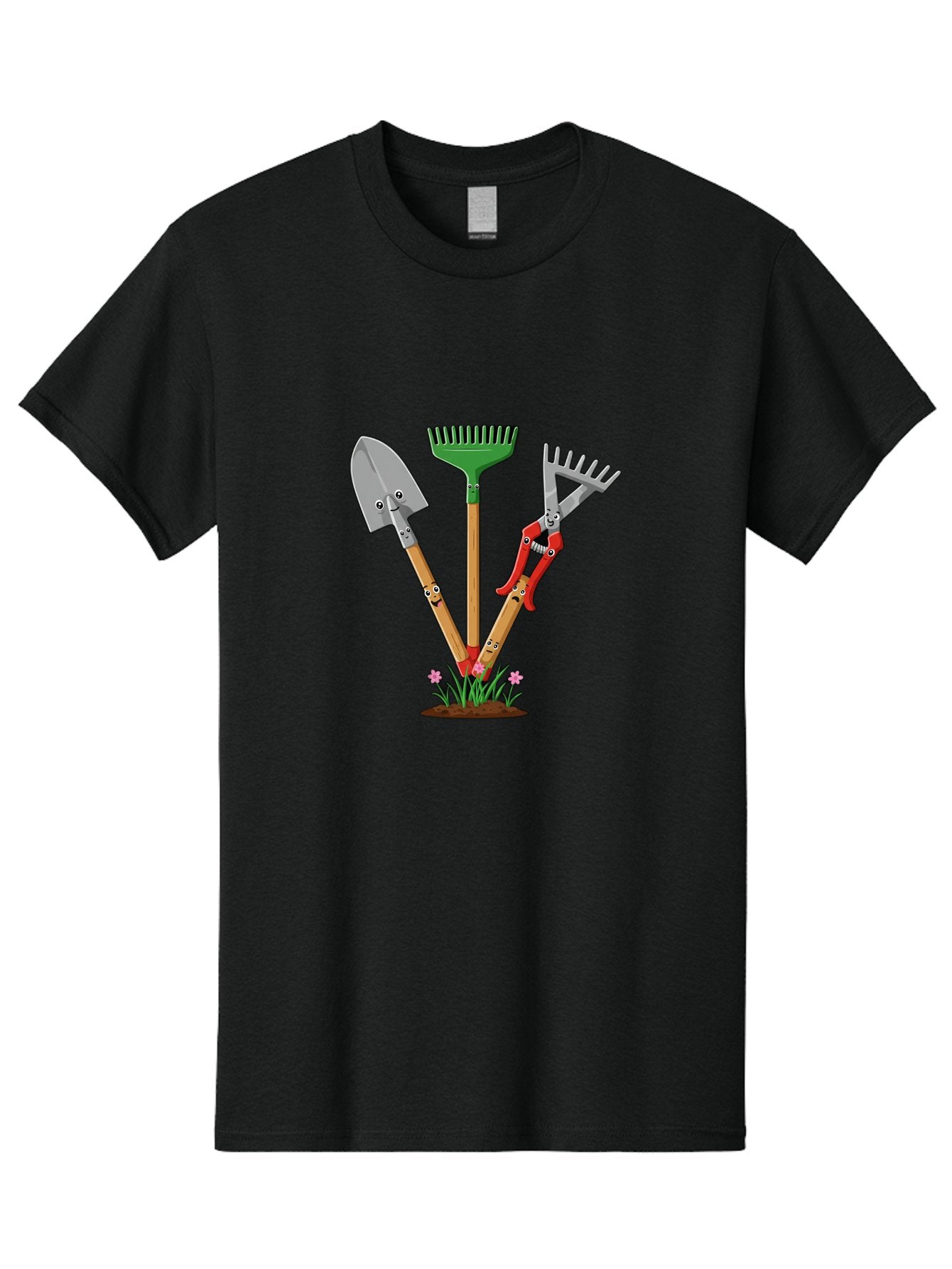 Gardening-Tools Men'S Graphic Tee, 100% Cotton, Comfortable Casual Summer Wear, Machine Washable, Garden Tools, Shovel, Rake, Pruning Shears, Gardening, Anthropomorphic Tools, Cartoon-Style, Human-Like Handles, Gardening Equipment, Baa729 12
