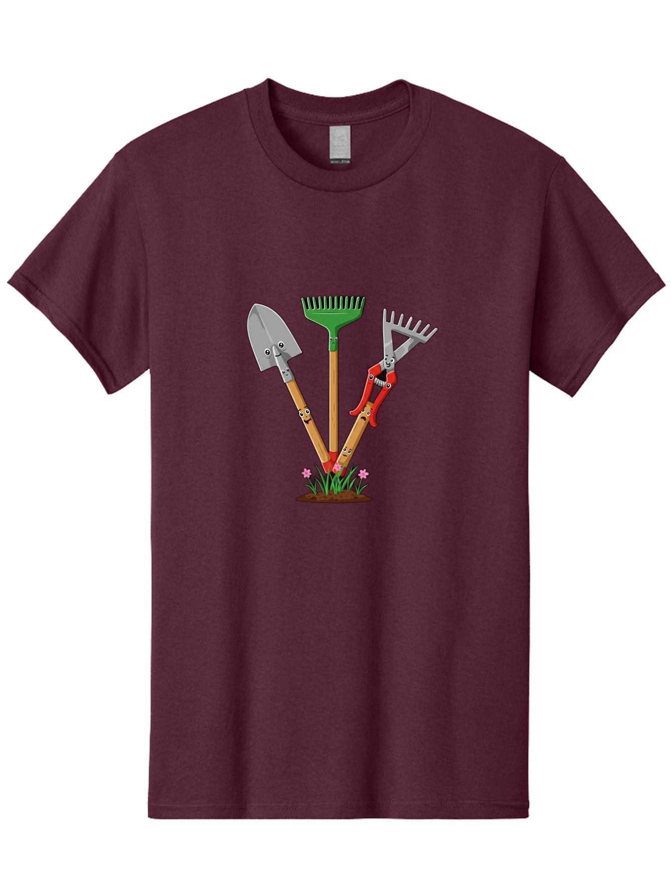Gardening-Tools Men'S Graphic Tee, 100% Cotton, Comfortable Casual Summer Wear, Machine Washable, Garden Tools, Shovel, Rake, Pruning Shears, Gardening, Anthropomorphic Tools, Cartoon-Style, Human-Like Handles, Gardening Equipment, Baa729 3