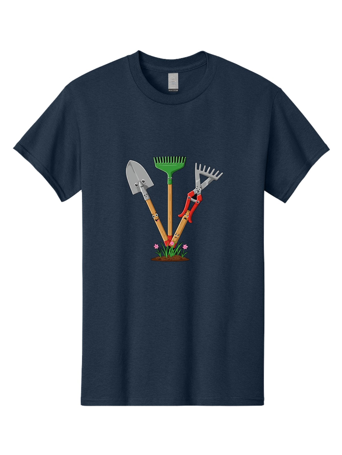 Gardening-Tools Men'S Graphic Tee, 100% Cotton, Comfortable Casual Summer Wear, Machine Washable, Garden Tools, Shovel, Rake, Pruning Shears, Gardening, Anthropomorphic Tools, Cartoon-Style, Human-Like Handles, Gardening Equipment, Baa729 15