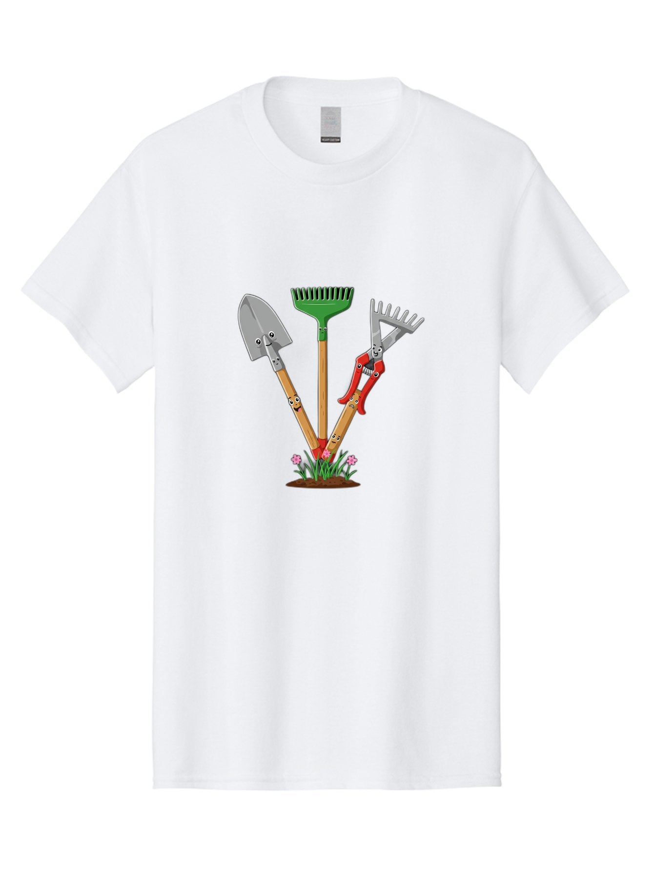 Gardening-Tools Men'S Graphic Tee, 100% Cotton, Comfortable Casual Summer Wear, Machine Washable, Garden Tools, Shovel, Rake, Pruning Shears, Gardening, Anthropomorphic Tools, Cartoon-Style, Human-Like Handles, Gardening Equipment, Baa729 13