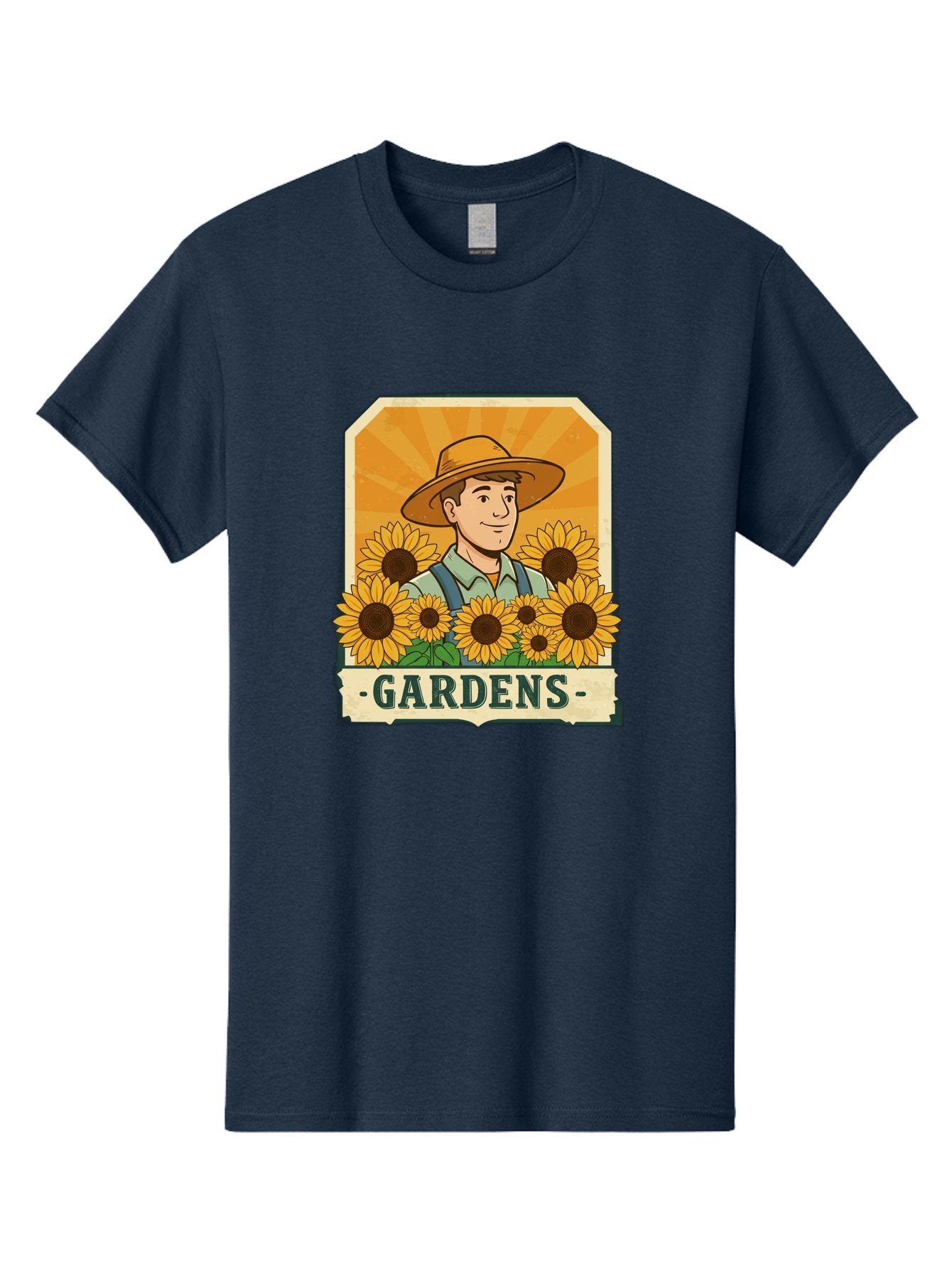 Gardens Men'S Graphic Tee, 100% Cotton, Comfortable Casual Summer Wear, Machine Washable, Gardener With Sunflowers, Floral Arrangement, Garden Scene, Sun Hat, Overalls, Smiling Gardener, Gardening, Sunny Day, Yellow Flowers Baa730 14