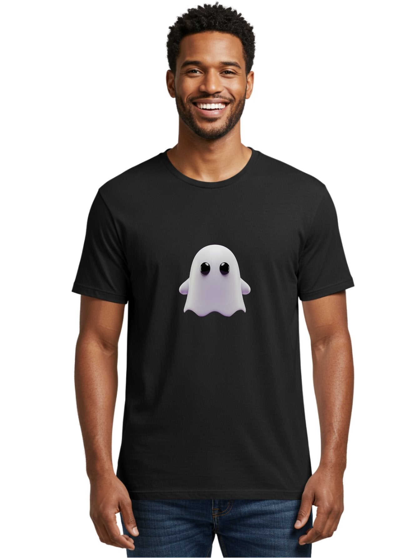 Ghost-Emoji Men'S Graphic Tee, 100% Cotton, Comfortable Casual Summer Wear, Machine Washable, Cartoon Ghost, Ghost Character, Cute Supernatural Being, 3D Illustration, Ghostly Figure, Spooky Charm, Adorable Eyes, Playful Spirit Baa733 25