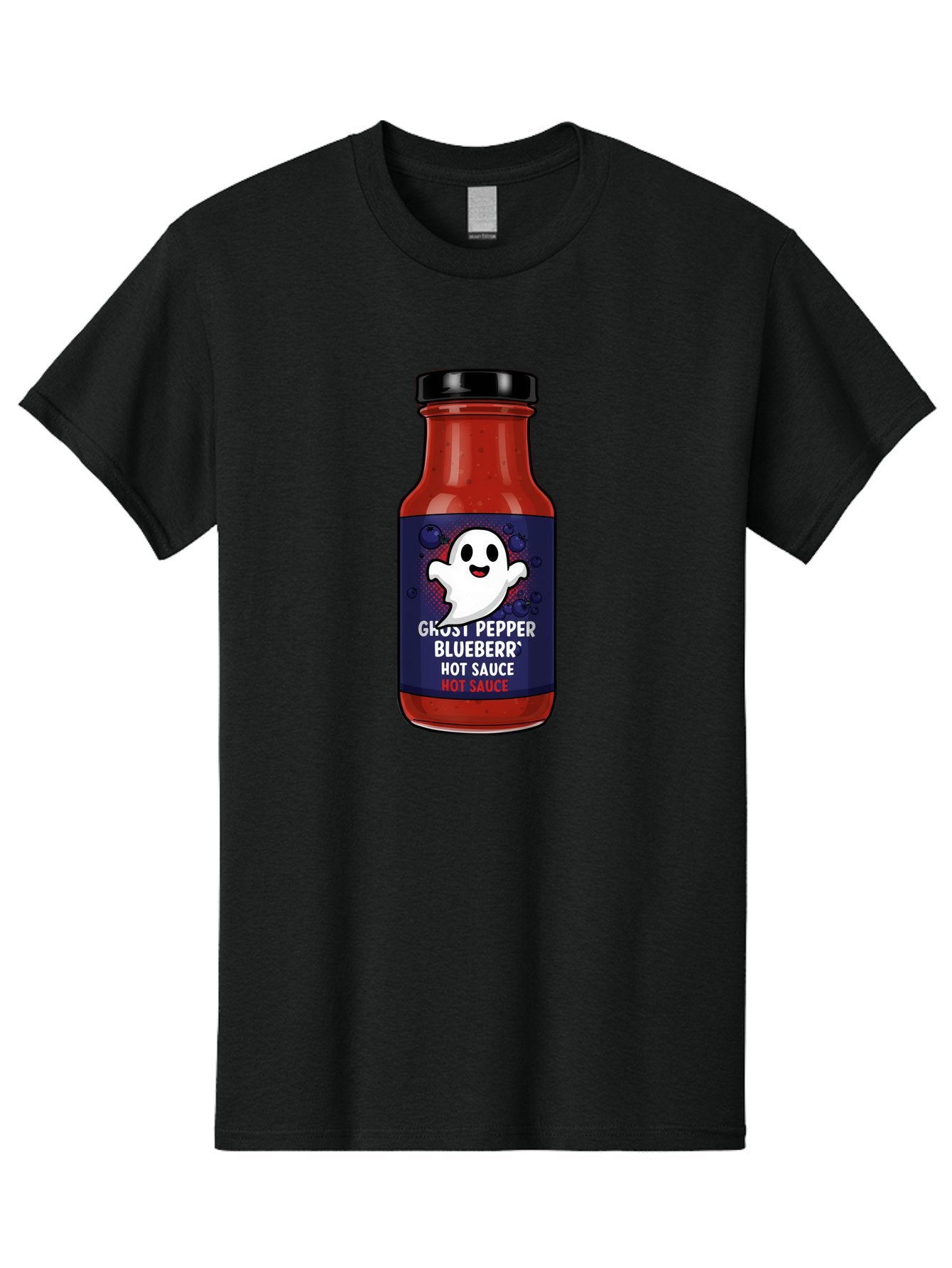 Ghost-Pepper-Blueburr-Hot-Sauce Men'S Graphic Tee, 100% Cotton, Comfortable Casual Summer Wear, Machine Washable, Hot Sauce, Spicy Condiment, Ghost Pepper, Blueberry Flavor, Condiment Bottle, Sauce Label, Spicy Food, Flavorful Sauce, Baa734 11