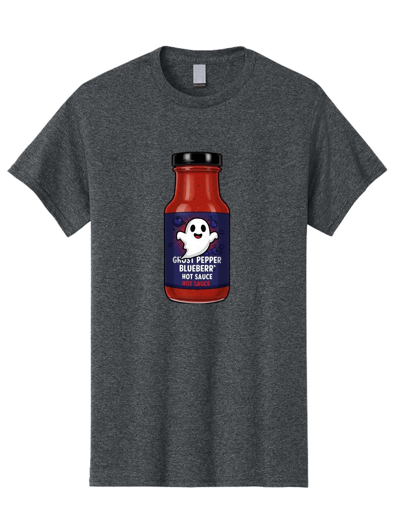 Ghost-Pepper-Blueburr-Hot-Sauce Men'S Graphic Tee, 100% Cotton, Comfortable Casual Summer Wear, Machine Washable, Hot Sauce, Spicy Condiment, Ghost Pepper, Blueberry Flavor, Condiment Bottle, Sauce Label, Spicy Food, Flavorful Sauce, Baa734