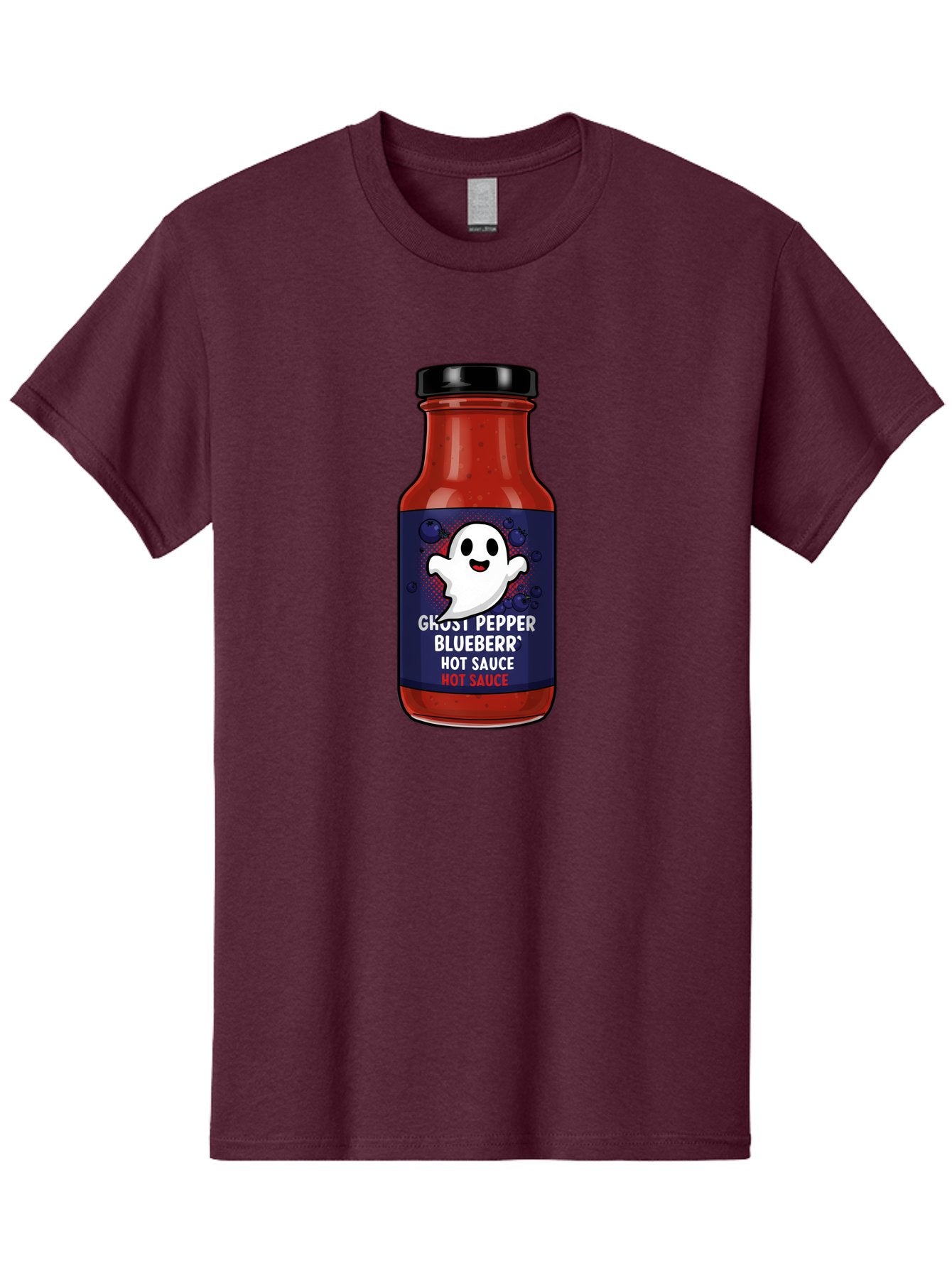 Ghost-Pepper-Blueburr-Hot-Sauce Men'S Graphic Tee, 100% Cotton, Comfortable Casual Summer Wear, Machine Washable, Hot Sauce, Spicy Condiment, Ghost Pepper, Blueberry Flavor, Condiment Bottle, Sauce Label, Spicy Food, Flavorful Sauce, Baa734 4