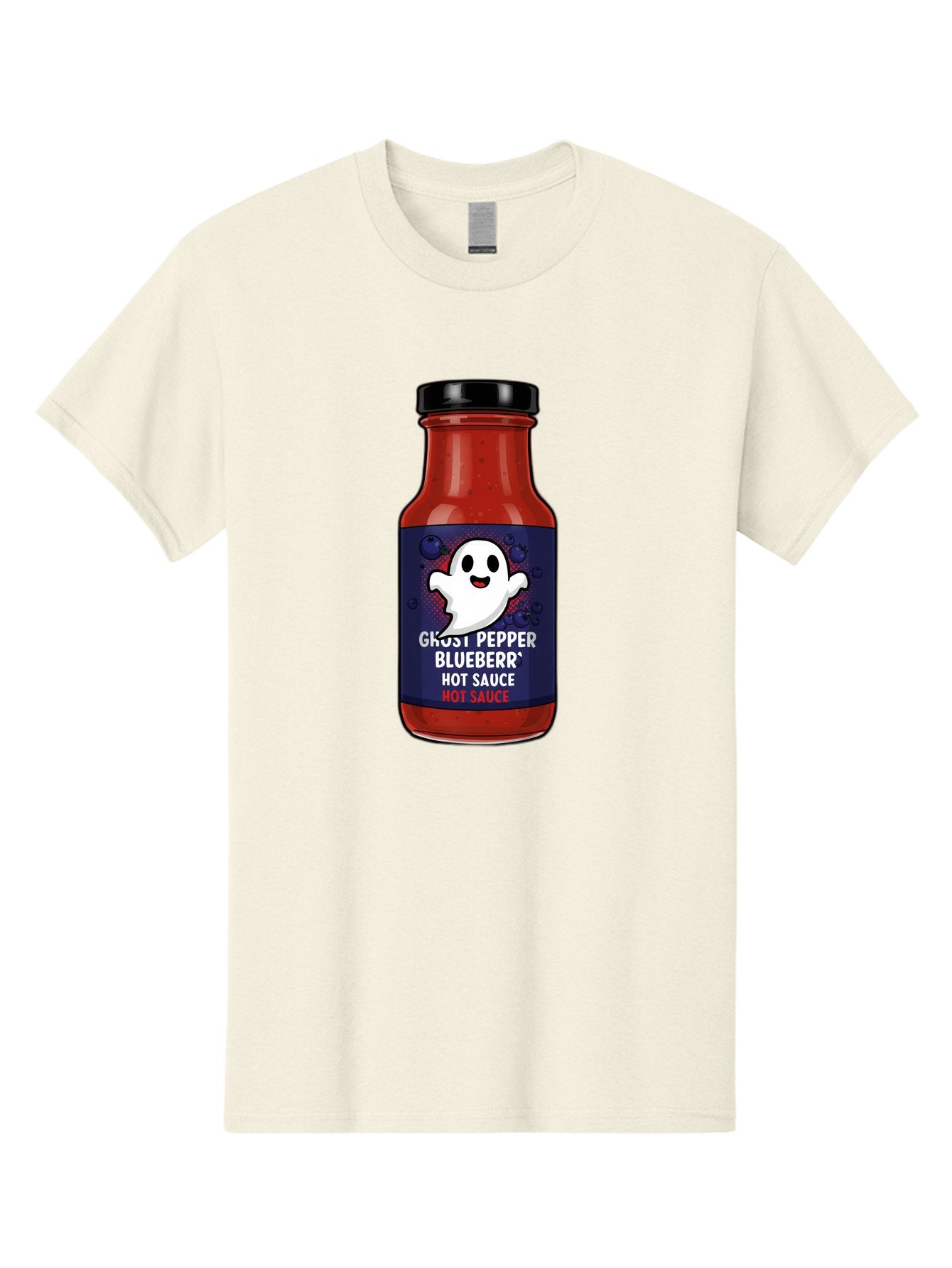 Ghost-Pepper-Blueburr-Hot-Sauce Men'S Graphic Tee, 100% Cotton, Comfortable Casual Summer Wear, Machine Washable, Hot Sauce, Spicy Condiment, Ghost Pepper, Blueberry Flavor, Condiment Bottle, Sauce Label, Spicy Food, Flavorful Sauce, Baa734 12