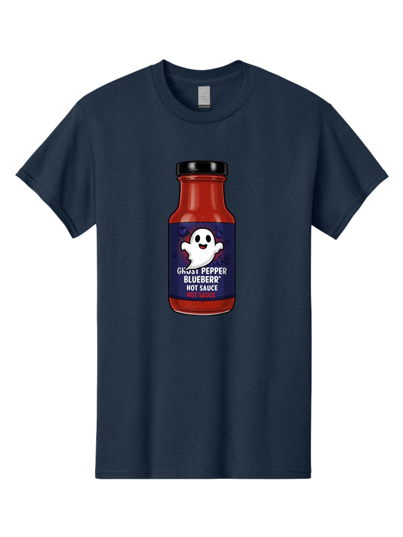 Ghost-Pepper-Blueburr-Hot-Sauce Men'S Graphic Tee, 100% Cotton, Comfortable Casual Summer Wear, Machine Washable, Hot Sauce, Spicy Condiment, Ghost Pepper, Blueberry Flavor, Condiment Bottle, Sauce Label, Spicy Food, Flavorful Sauce, Baa734 15