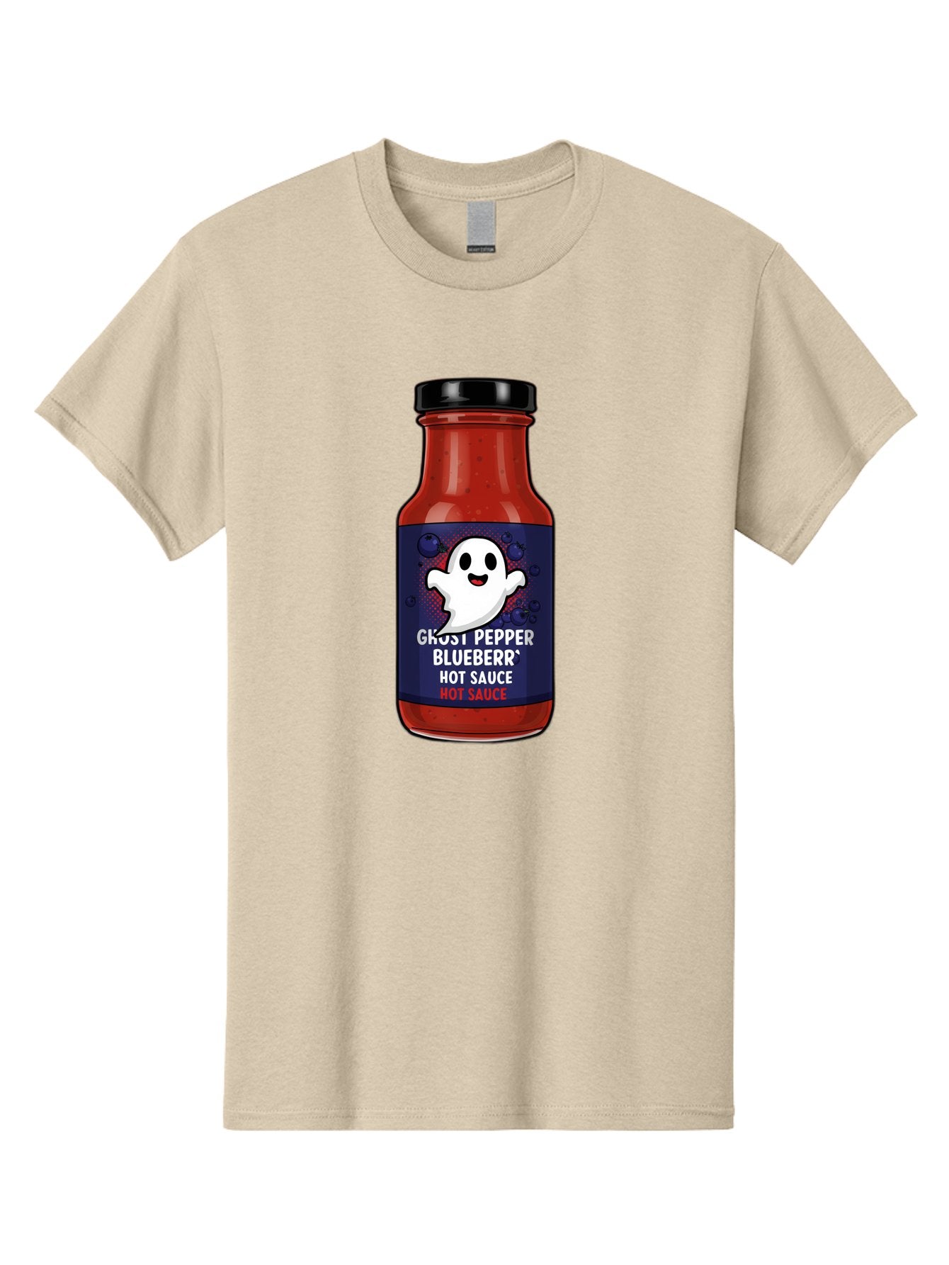 Ghost-Pepper-Blueburr-Hot-Sauce Men'S Graphic Tee, 100% Cotton, Comfortable Casual Summer Wear, Machine Washable, Hot Sauce, Spicy Condiment, Ghost Pepper, Blueberry Flavor, Condiment Bottle, Sauce Label, Spicy Food, Flavorful Sauce, Baa734