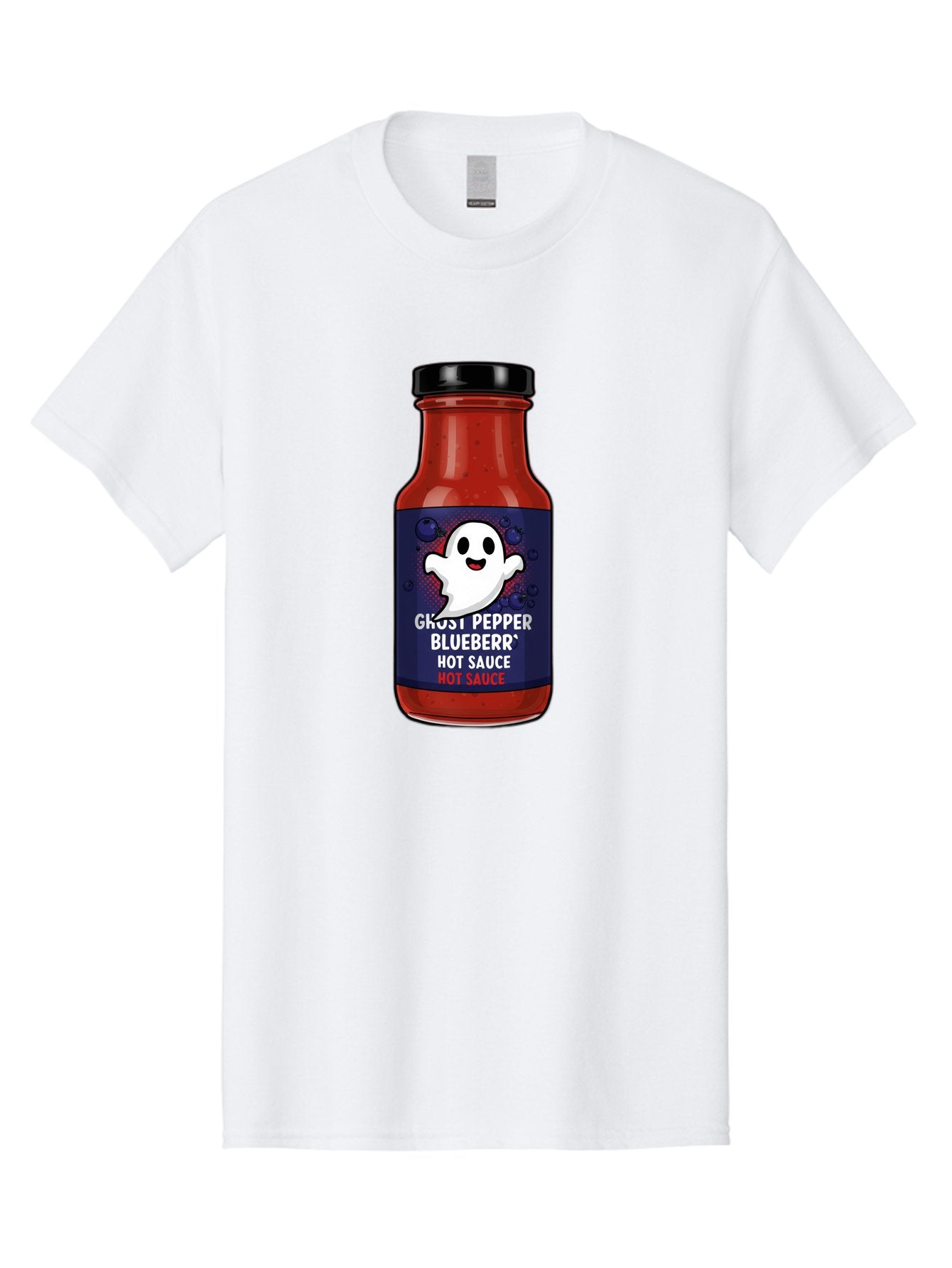 Ghost-Pepper-Blueburr-Hot-Sauce Men'S Graphic Tee, 100% Cotton, Comfortable Casual Summer Wear, Machine Washable, Hot Sauce, Spicy Condiment, Ghost Pepper, Blueberry Flavor, Condiment Bottle, Sauce Label, Spicy Food, Flavorful Sauce, Baa734 7