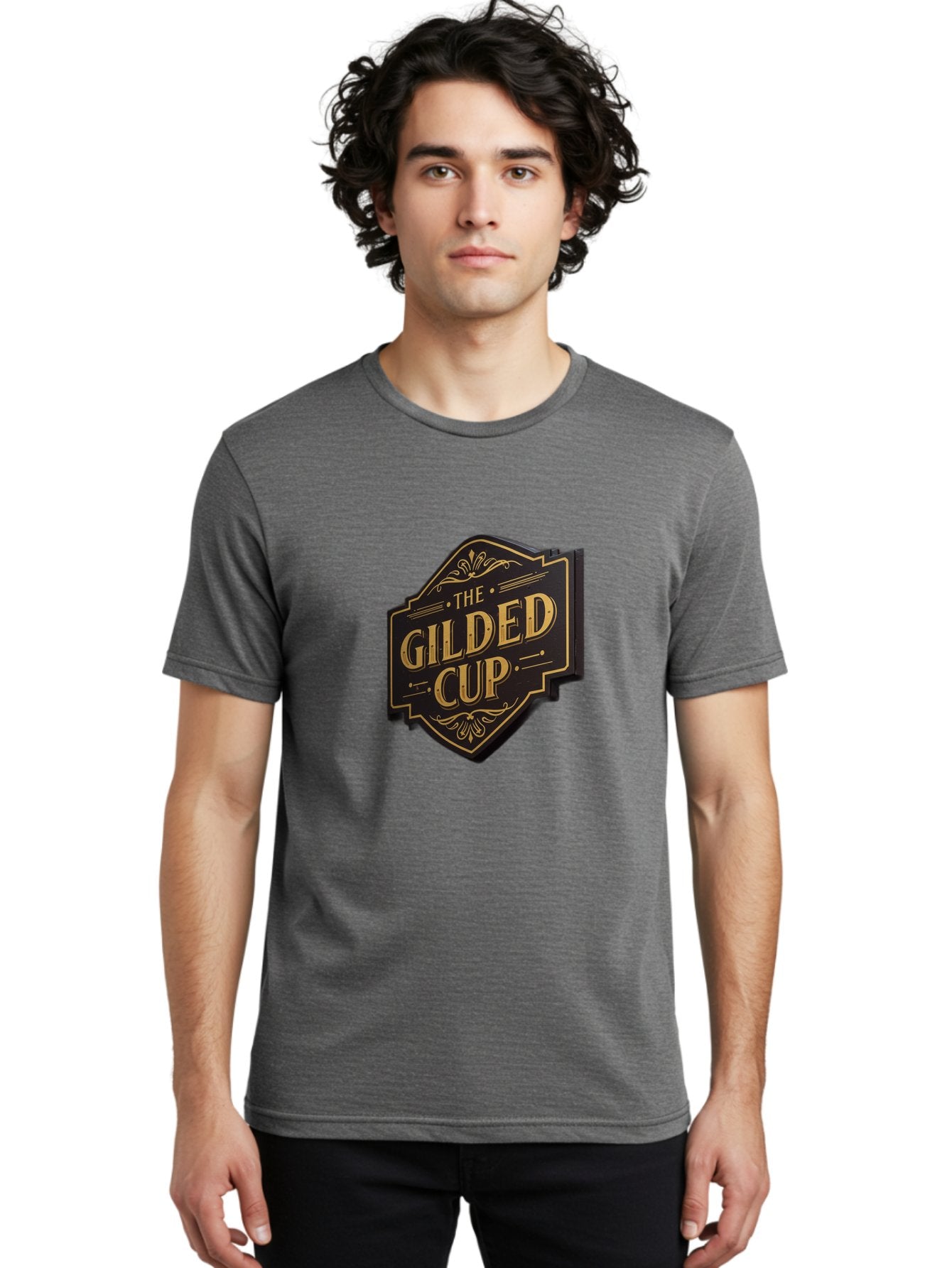 Gilded-Cup Men'S Graphic Tee, 100% Cotton, Comfortable Casual Summer Wear, Machine Washable, The Gilded Cup, Luxury Branding, Elegant Font, Gold And Black Logo, Vintage Style, Ornate Design, Sophistication, Premium Feel Baa736 25