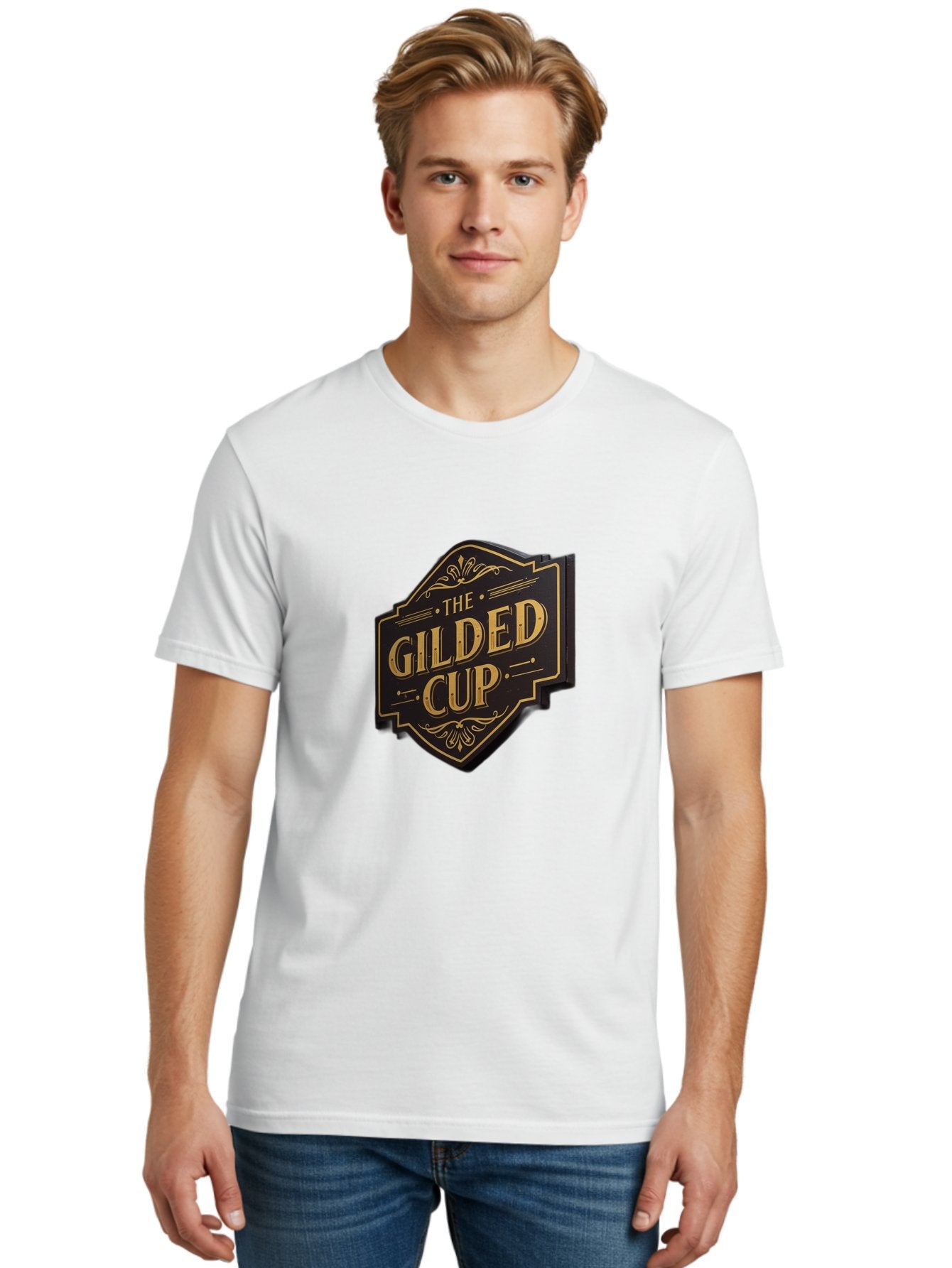 Gilded-Cup Men'S Graphic Tee, 100% Cotton, Comfortable Casual Summer Wear, Machine Washable, The Gilded Cup, Luxury Branding, Elegant Font, Gold And Black Logo, Vintage Style, Ornate Design, Sophistication, Premium Feel Baa736 18